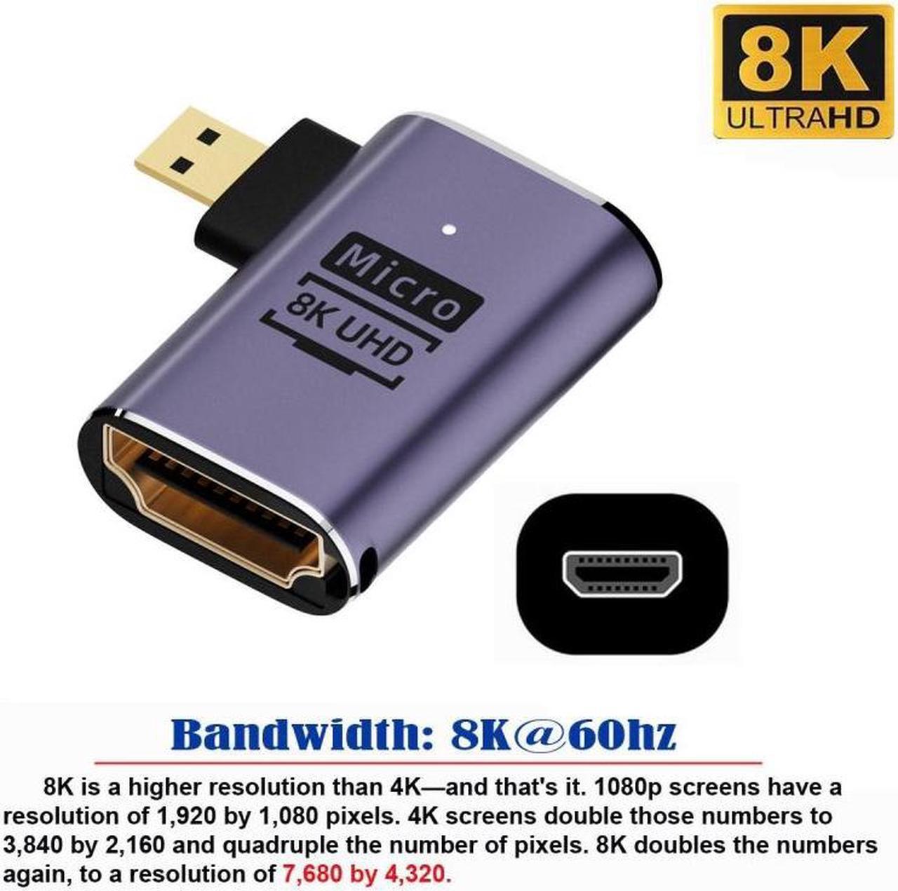 Alt view image 2 of 7 - Cablecc Left Angled Micro HDMI Male to HDMI 2.1 Female UHD Extension Gold Converter Adapter Support 8K 60hz HDTV