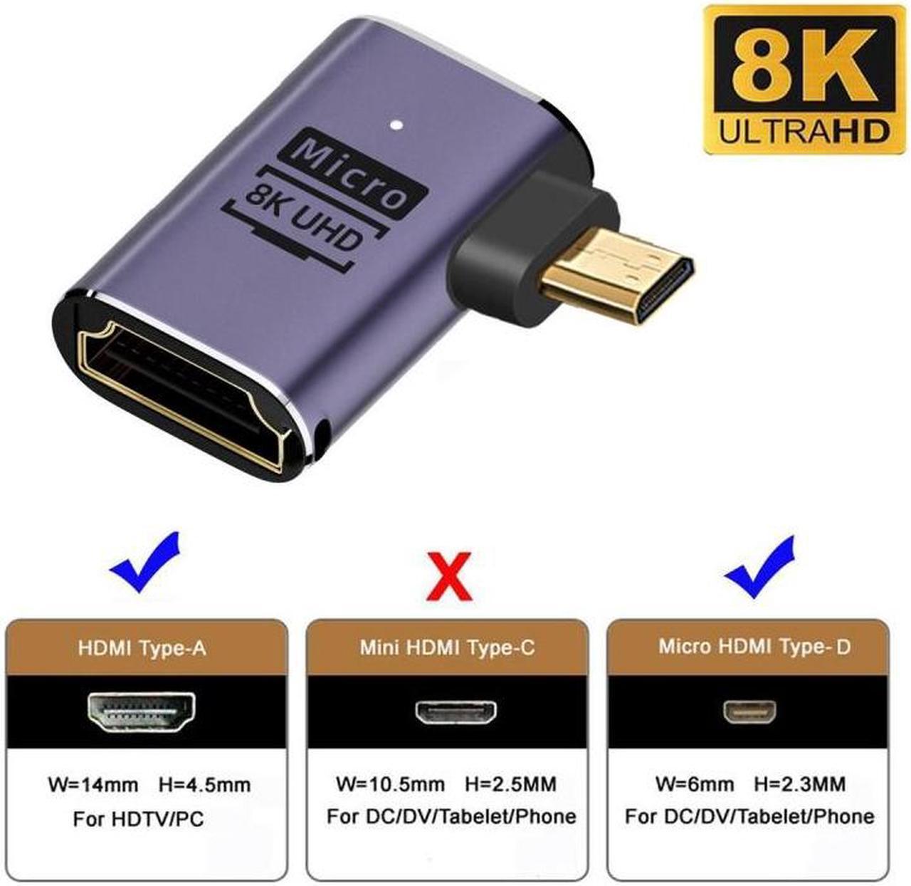 Alt view image 4 of 7 - Cablecc Left Angled Micro HDMI Male to HDMI 2.1 Female UHD Extension Gold Converter Adapter Support 8K 60hz HDTV