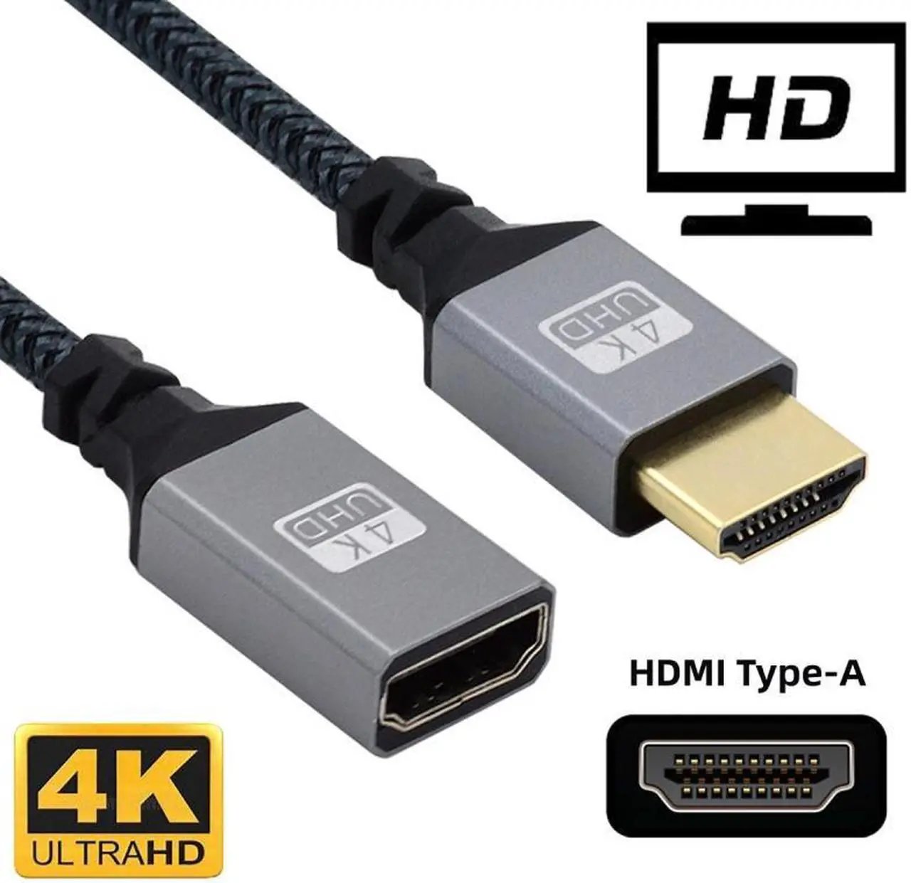 Alt view image 3 of 7 - Cablecc HDMI 1.4 Type A Male to A Female Extension Cable Straight Connector 90 Degree Support HDTV 4K 60hz 3D