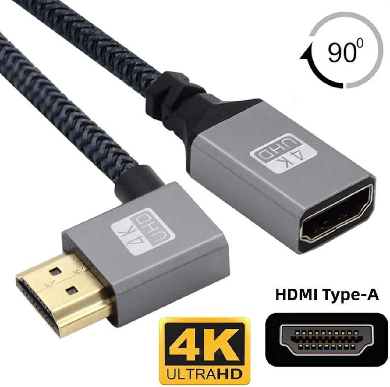 Alt view image 3 of 7 - Cablecc HDMI 1.4 Type A Male to A Female Extension Cable Left Angled 90 Degree Support HDTV 4K 60hz 3D