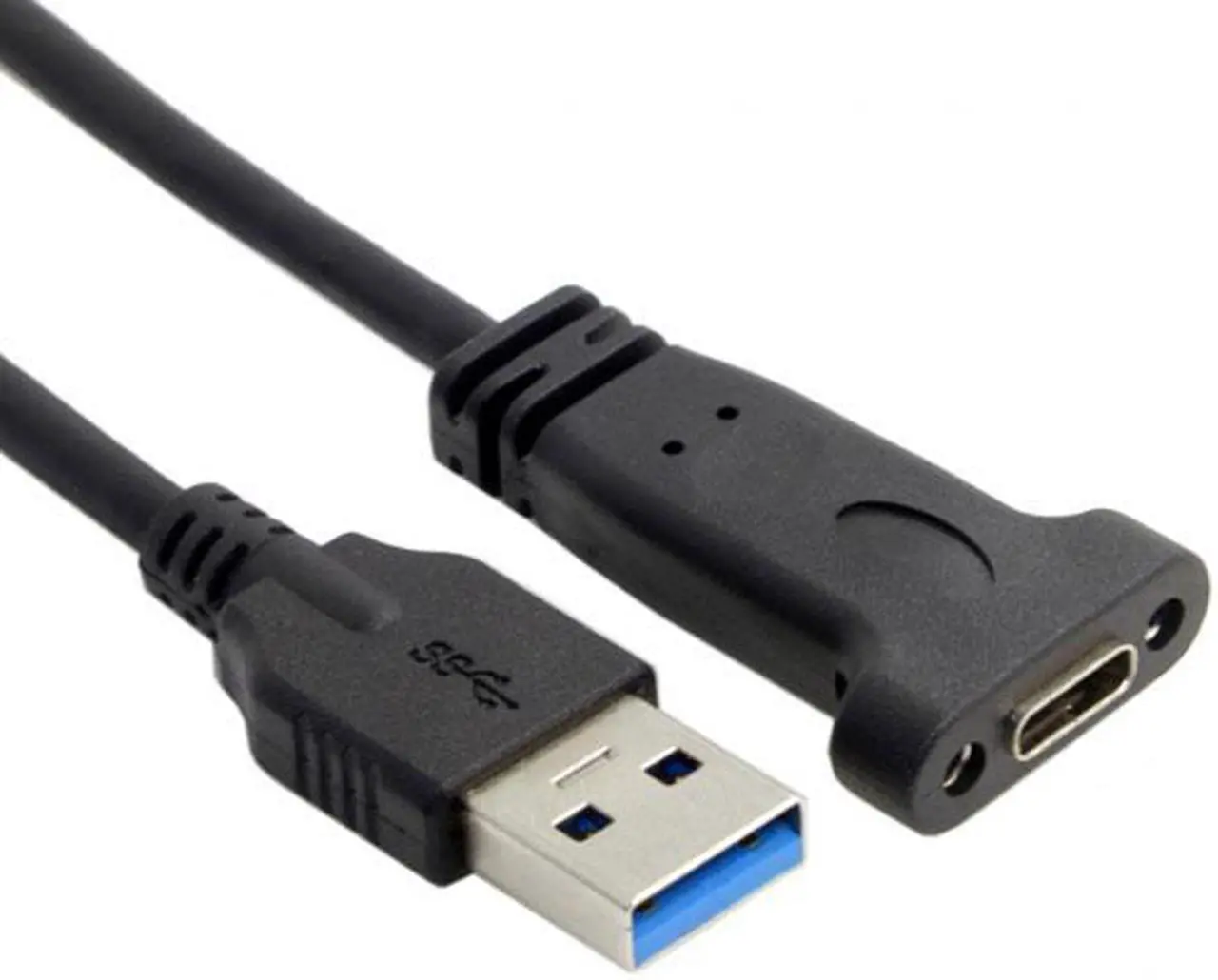 Alt view image 3 of 5 - Cablecc CY UC-042 USB-C USB 3.1 Type C Female to USB 3.0 A Male Data Cable 20cm with Panel Mount Screw Hole