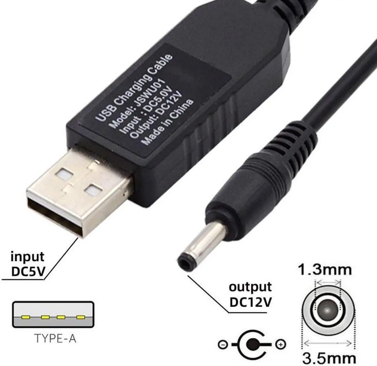 Alt view image 3 of 7 - Cablecc USB 2.0 Type-A DC 5V to DC 12V 3.5x1.3mm Voltage Riser Boost Power Plug Barrel Connector Cable 100cm