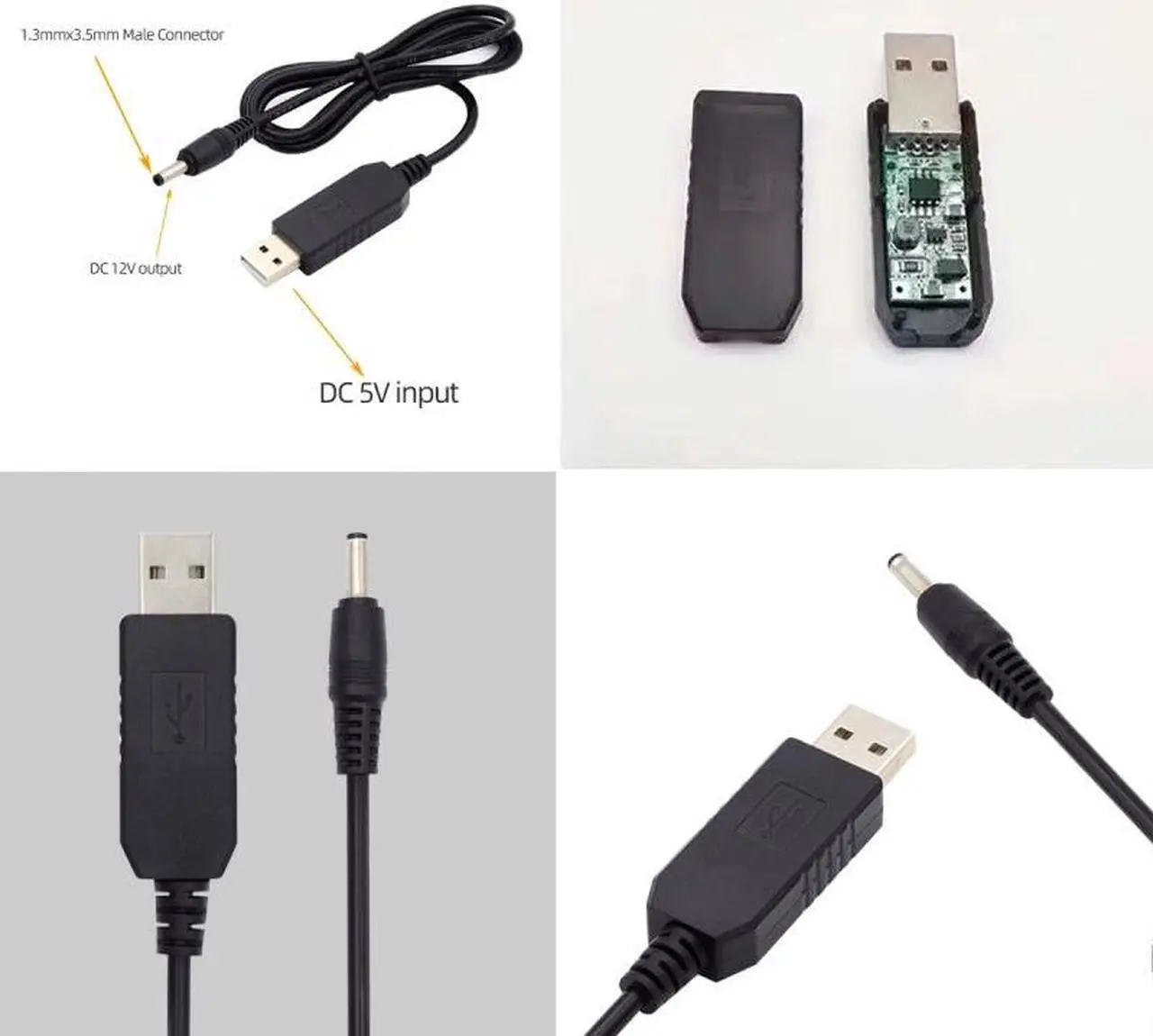 Alt view image 6 of 7 - Cablecc USB 2.0 Type-A DC 5V to DC 12V 3.5x1.3mm Voltage Riser Boost Power Plug Barrel Connector Cable 100cm