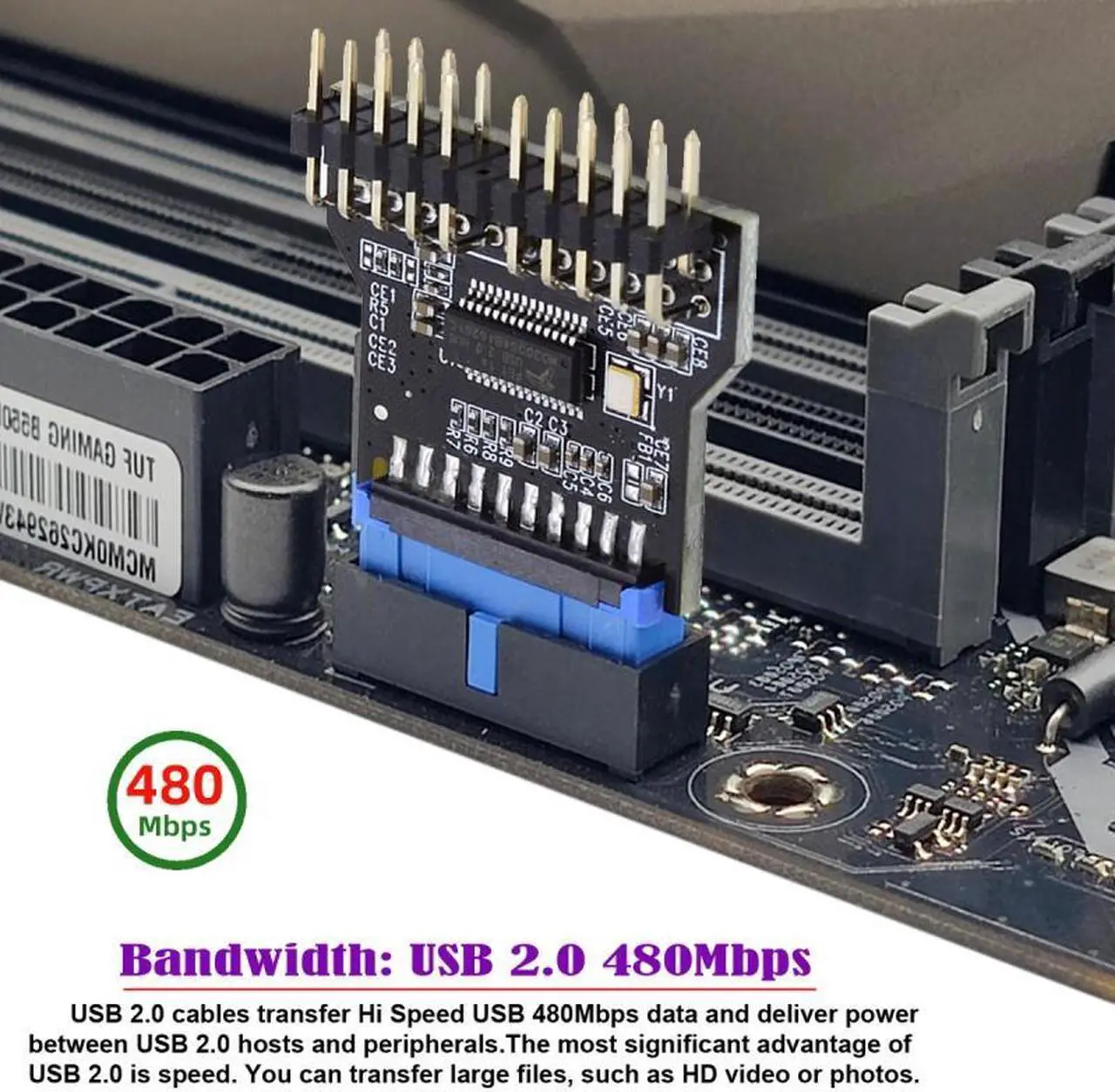 Alt view image 3 of 7 - Cablecc Motherboard 19pin USB 3.0 Header 1 to 2 USB2.0 9Pin Female Extension HUB Connector Adapter Port Multilier