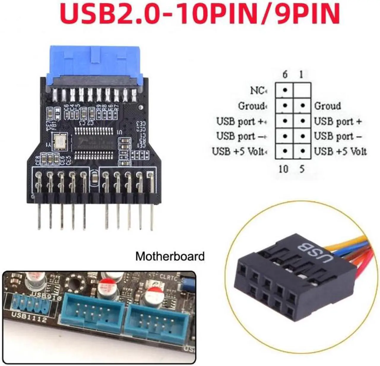 Alt view image 7 of 7 - Cablecc Motherboard 19pin USB 3.0 Header 1 to 2 USB2.0 9Pin Female Extension HUB Connector Adapter Port Multilier