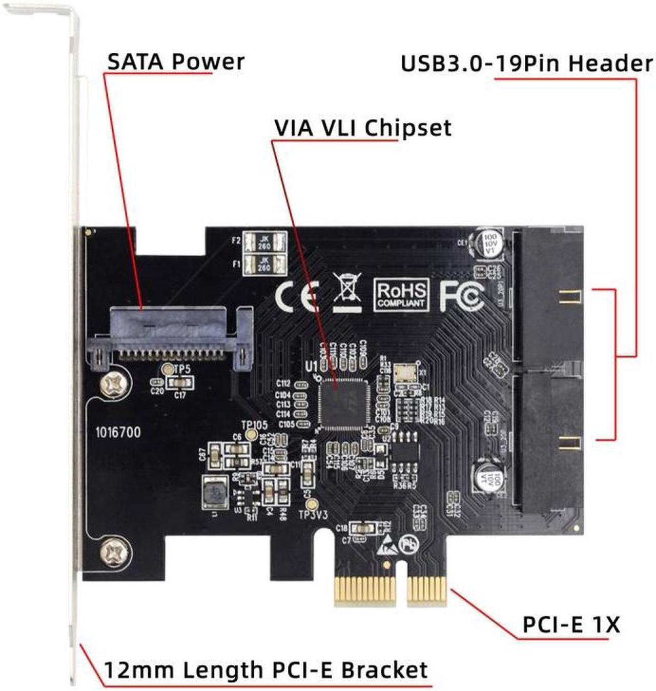 Alt view image 3 of 7 - Chenyang 5Gbps 19Pin 20Pin USB 3.0 Front Panel Header to PCI-E 1X Express Card VL805 Adapter for Desktop Computer Motherboard