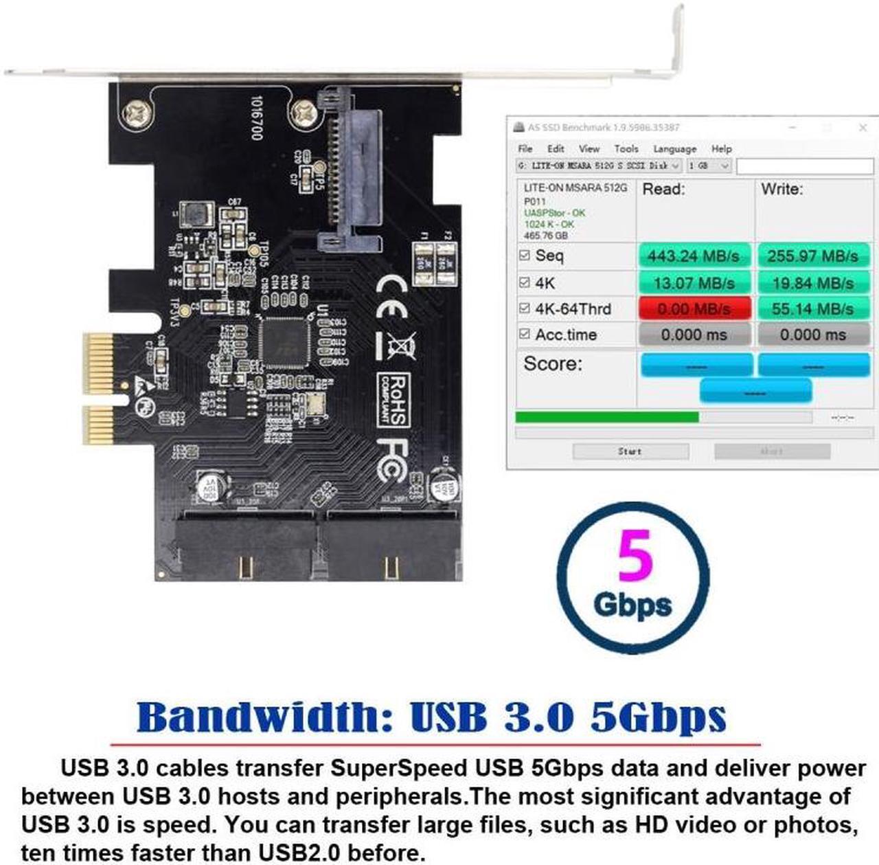 Alt view image 5 of 7 - Chenyang 5Gbps 19Pin 20Pin USB 3.0 Front Panel Header to PCI-E 1X Express Card VL805 Adapter for Desktop Computer Motherboard