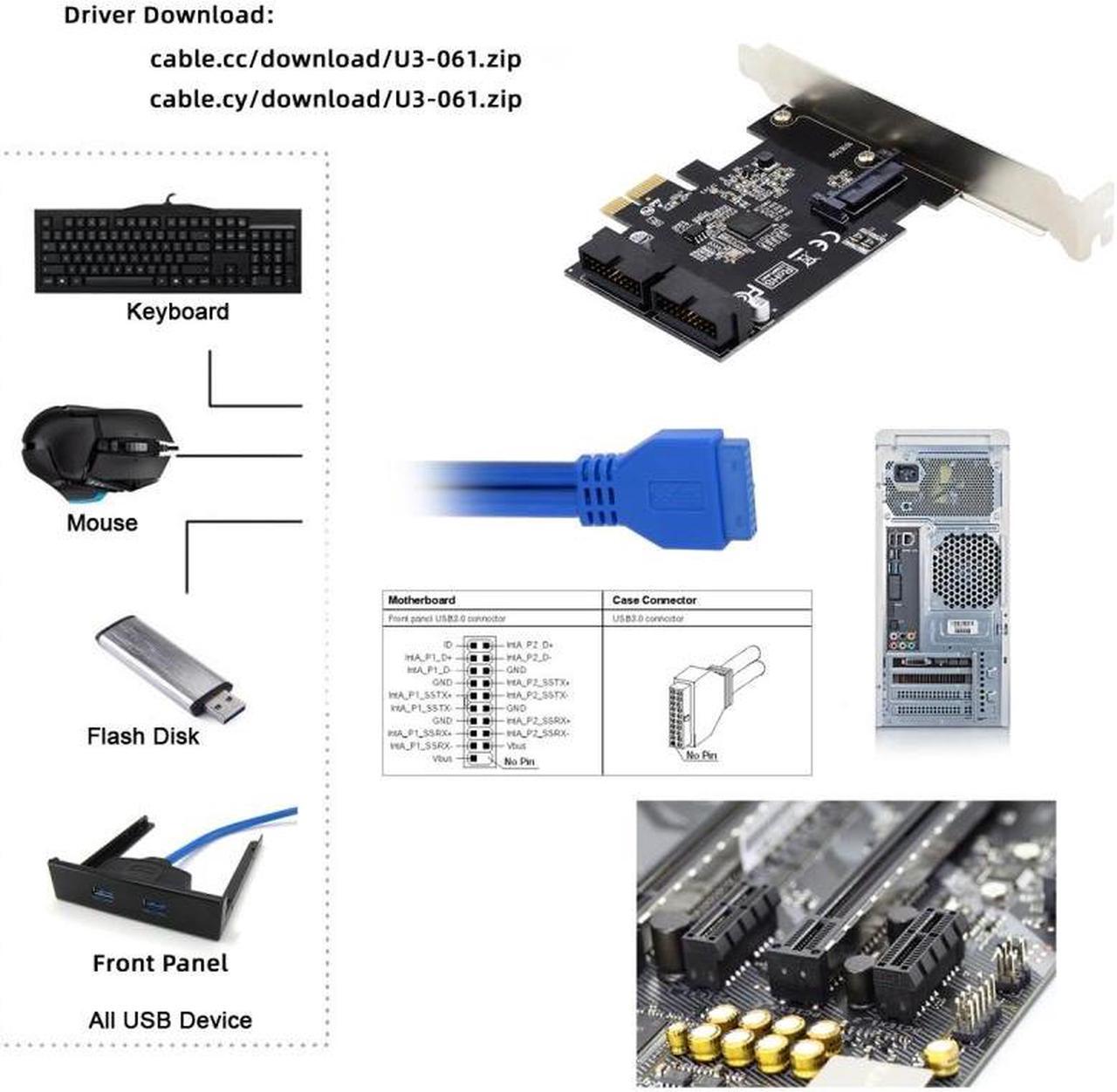 Alt view image 6 of 7 - Chenyang 5Gbps 19Pin 20Pin USB 3.0 Front Panel Header to PCI-E 1X Express Card VL805 Adapter for Desktop Computer Motherboard