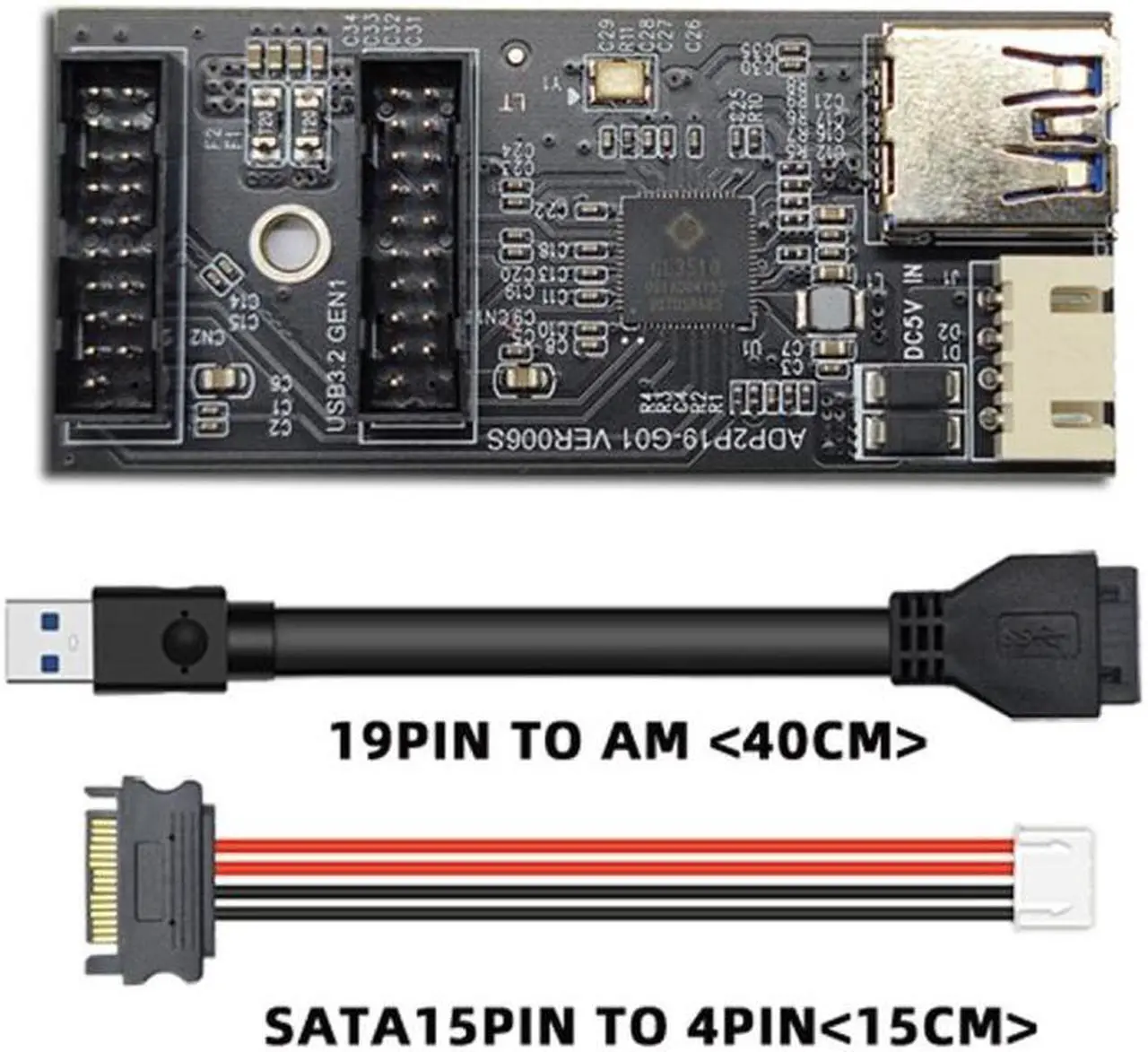 Main image of Cablecc Single 19/20Pin Header to USB 3.0 19/20Pin Dual Ports Female PCBA Type Adapter Splitter HUB 5Gbps