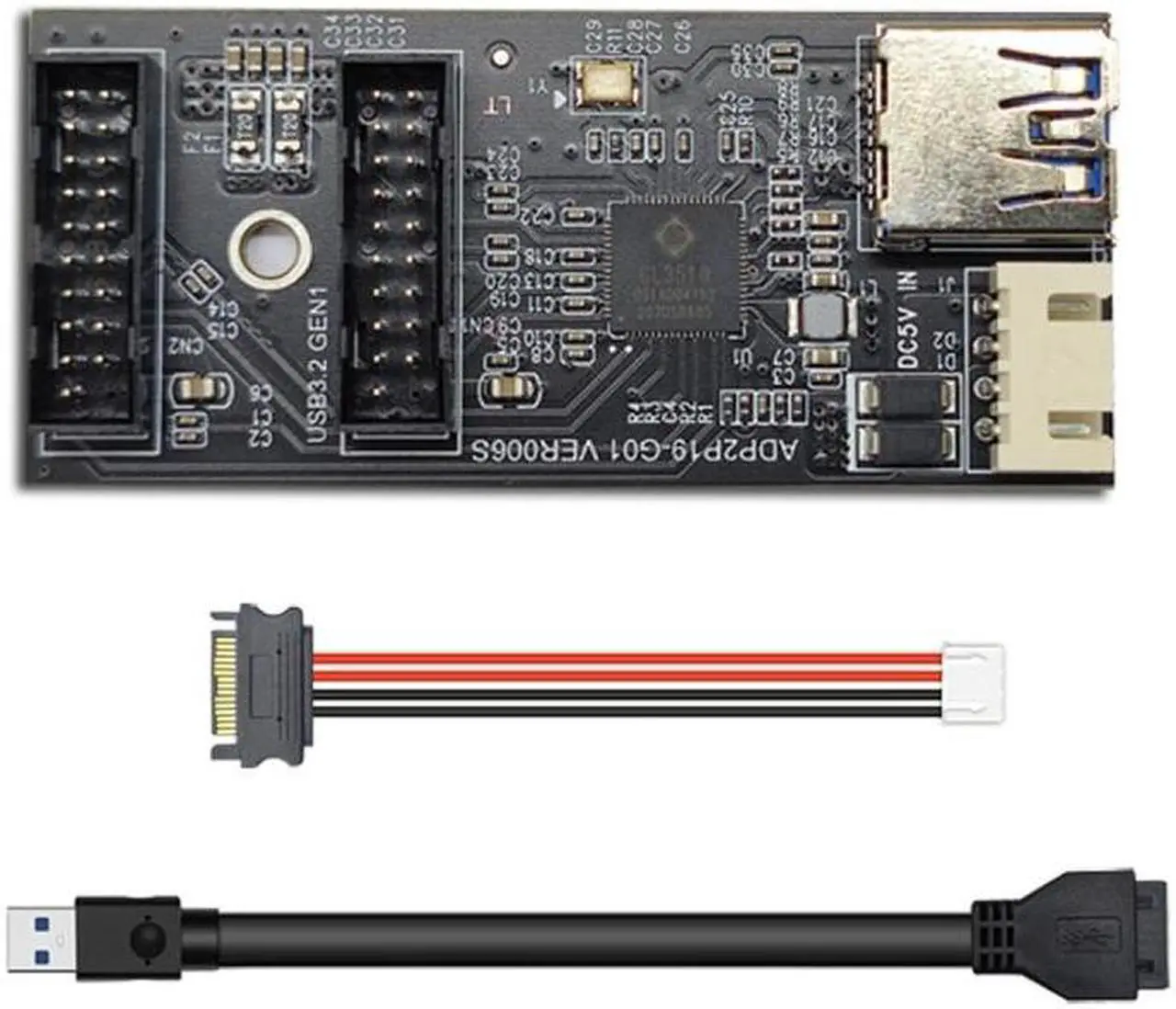 Alt view image 2 of 7 - Cablecc Single 19/20Pin Header to USB 3.0 19/20Pin Dual Ports Female PCBA Type Adapter Splitter HUB 5Gbps