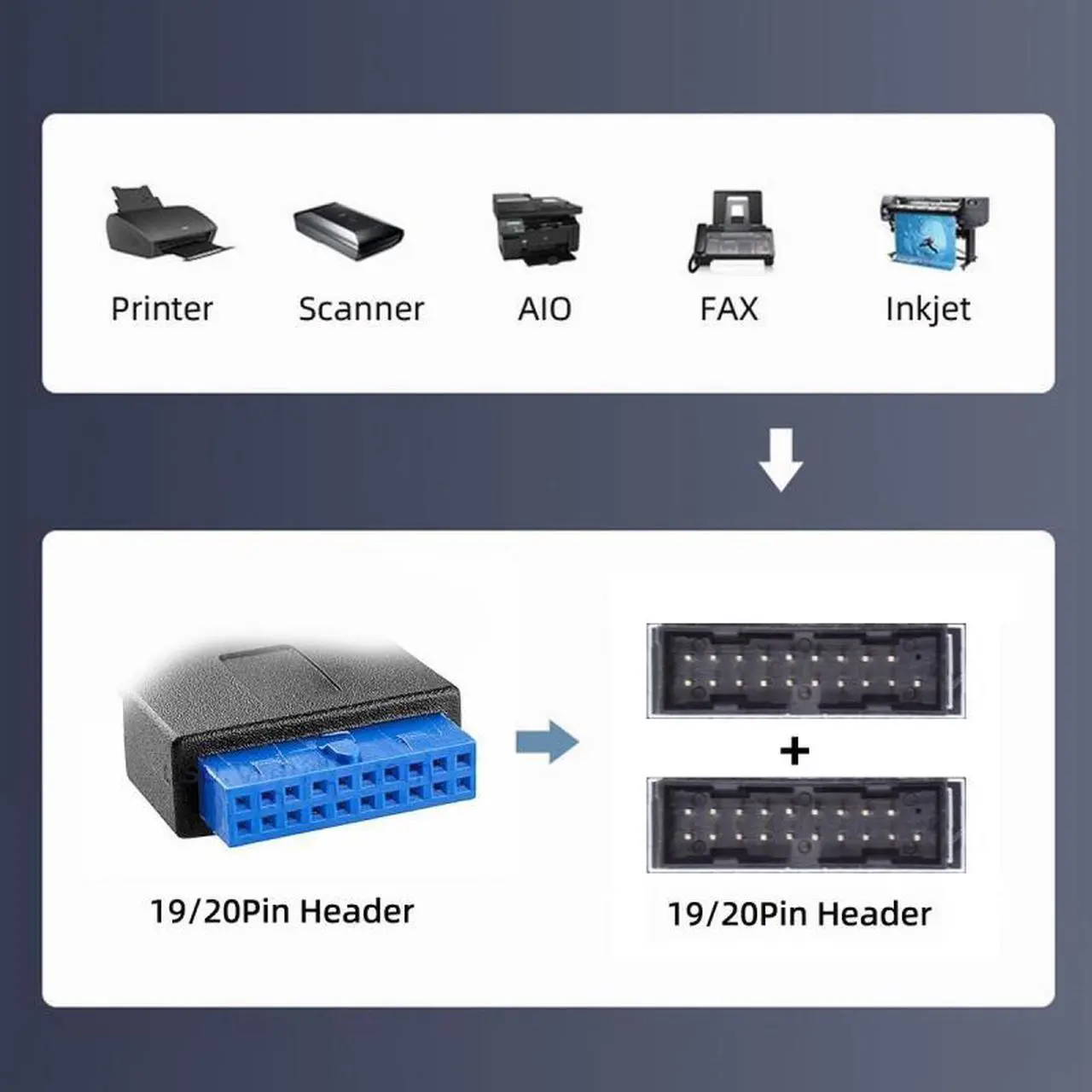 Alt view image 7 of 7 - Cablecc Single 19/20Pin Header to USB 3.0 19/20Pin Dual Ports Female PCBA Type Adapter Splitter HUB 5Gbps