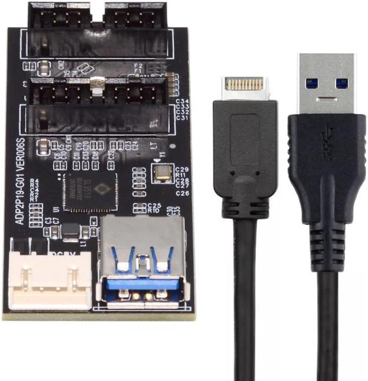 Alt view image 2 of 7 - Chenyang Type-E or 19/20Pin Header to USB 3.0 19/20Pin Dual Ports Female PCBA Type Adapter Splitter HUB 5Gbps