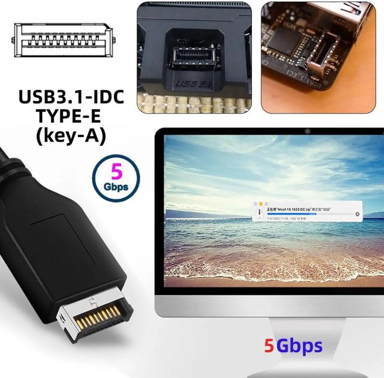 Main image of Jimier Single 19/20Pin Header to USB 3.0 20Pin & Type-E Dual Ports Female PCBA Type Adapter Splitter HUB 5Gbps