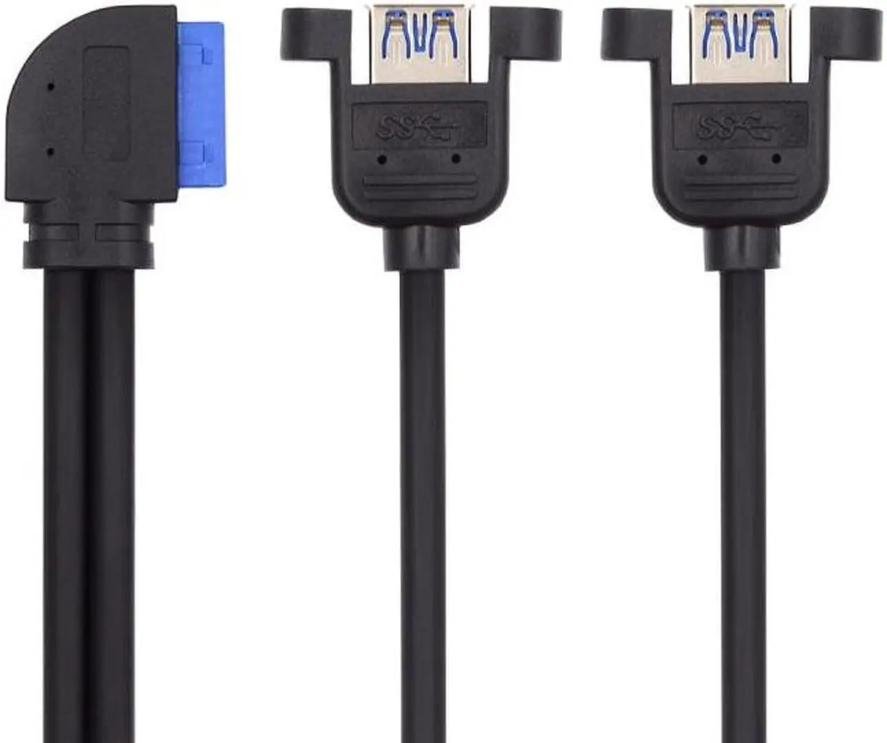 Alt view image 2 of 7 - Cablecc Right Angled 19/20Pin Header to USB 3.0 Dual Ports Female Screw Mount Type Cable 90 Degree 5Gbps
