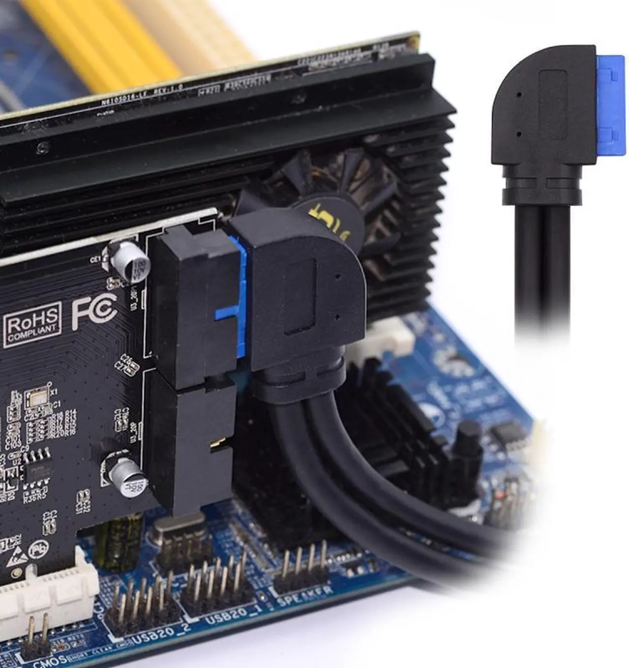 Main image of Cablecc Right Angled 19/20Pin Header to USB 3.0 Dual Ports Female Screw Mount Type Cable 90 Degree 5Gbps