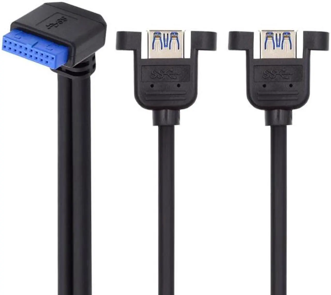 Alt view image 2 of 7 - Chenyang Up Angled 19/20Pin Header to USB 3.0 Dual Ports Female Screw Mount Type Cable 90 Degree 5Gbps