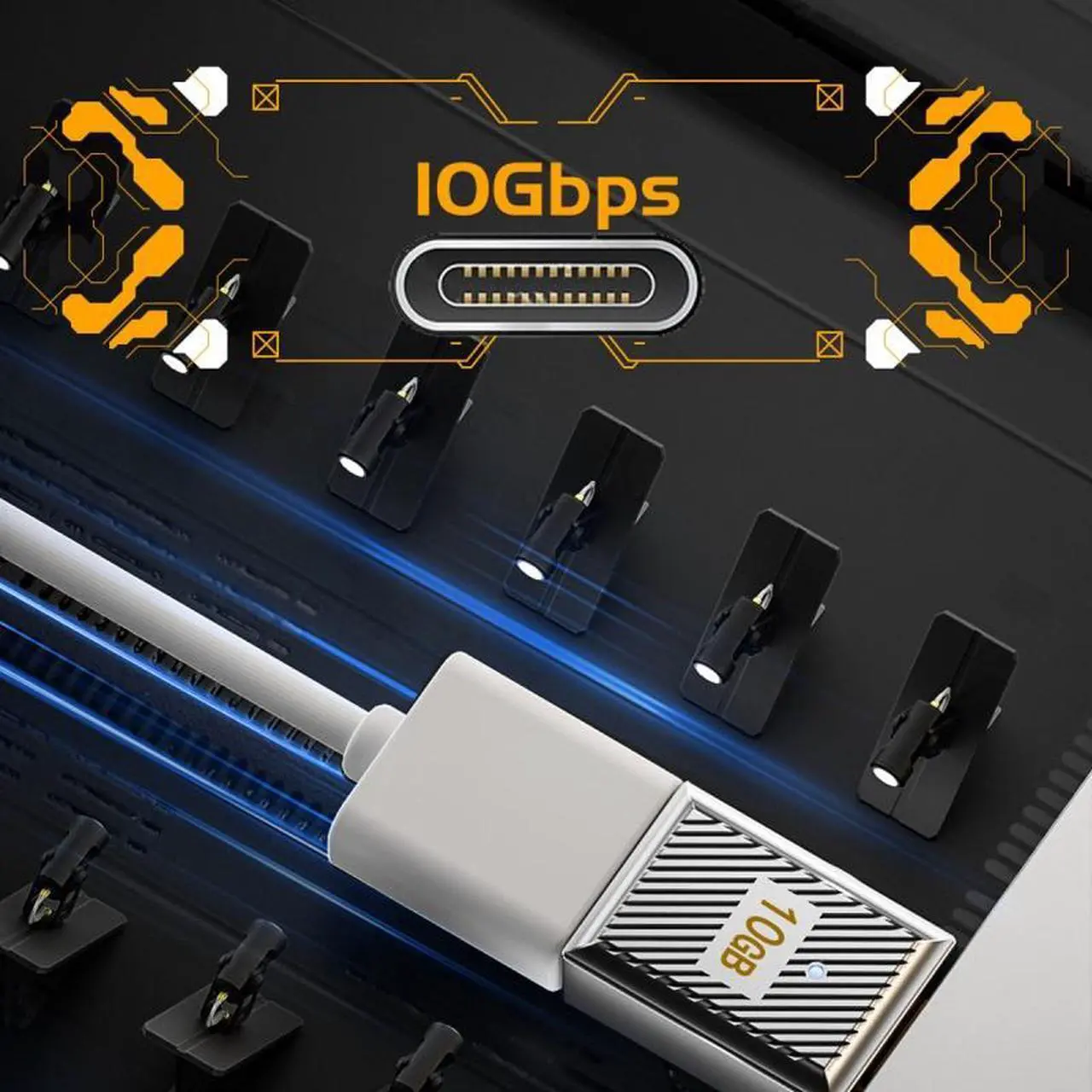 Alt view image 4 of 7 - HKCY USB-C USB 3.1 Type C Male to USB 3.0 A Female 10Gbps OTG Data 120W Power Adapter Alloy Shell Mecha Cyberpunk Style
