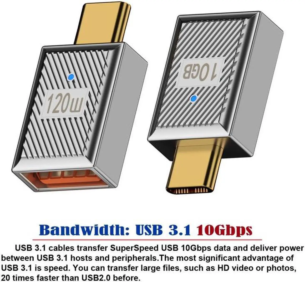 Alt view image 6 of 7 - HKCY USB-C USB 3.1 Type C Male to USB 3.0 A Female 10Gbps OTG Data 120W Power Adapter Alloy Shell Mecha Cyberpunk Style
