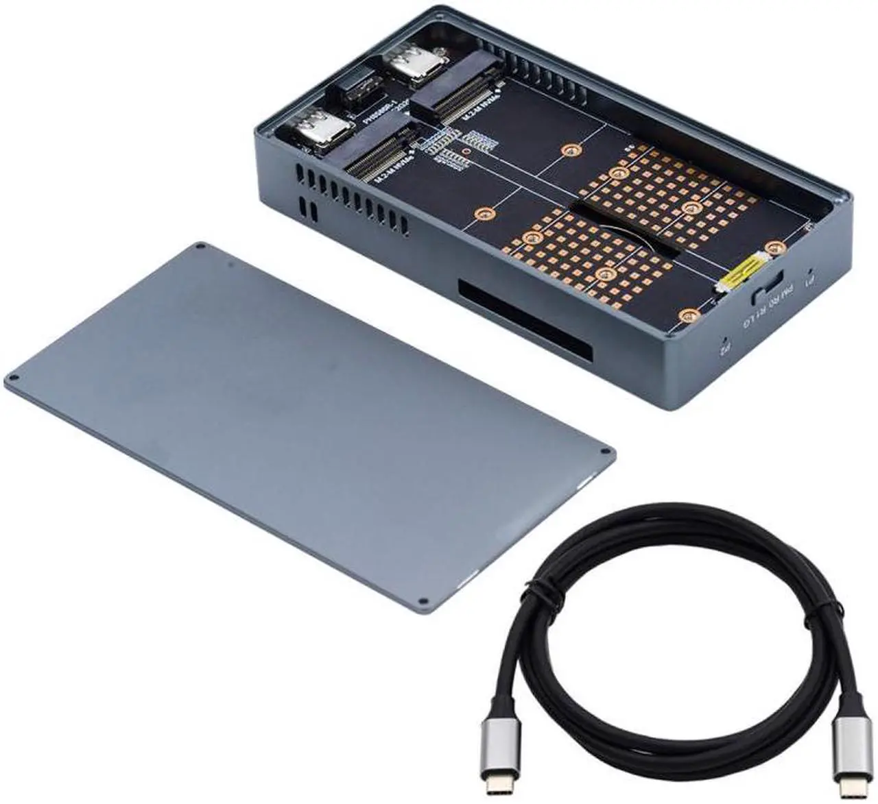 Alt view image 3 of 7 - Jimier Dual NVME M.2 NGFF M-Key to USB-C Type-C Raid0 Raid1 JBOD Big Enclosure 20Gbps with Fan Raid0 Hyper Adapter