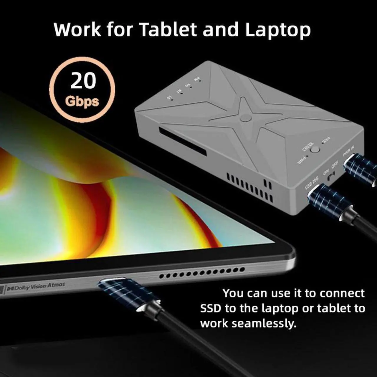 Alt view image 7 of 7 - Jimier Dual NVME M.2 NGFF M-Key to USB-C Type-C Raid0 Raid1 JBOD Big Enclosure 20Gbps with Fan Raid0 Hyper Adapter