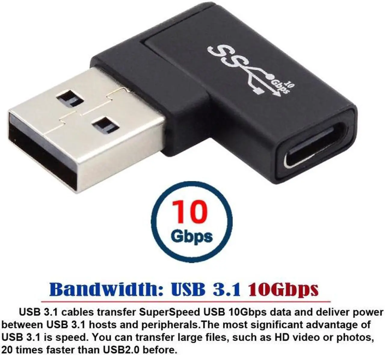 Alt view image 7 of 7 - Jimier USB-C Type C Female to USB 3.0 A Male Data Adapter Flat Horizontal 90 Degree Right Angled  for Laptop Desktop
