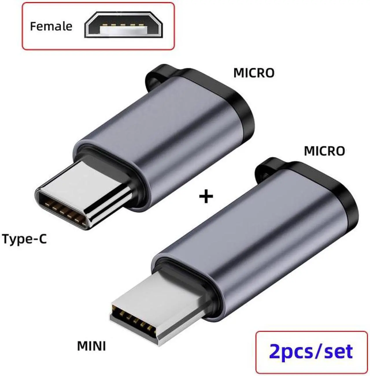 Alt view image 3 of 7 - Chenyang 2pcs/lot USB2.0 Micro Female to Mini USB Type-C USB-C Male Power Adapter 480Mbps Data with Chain Holes