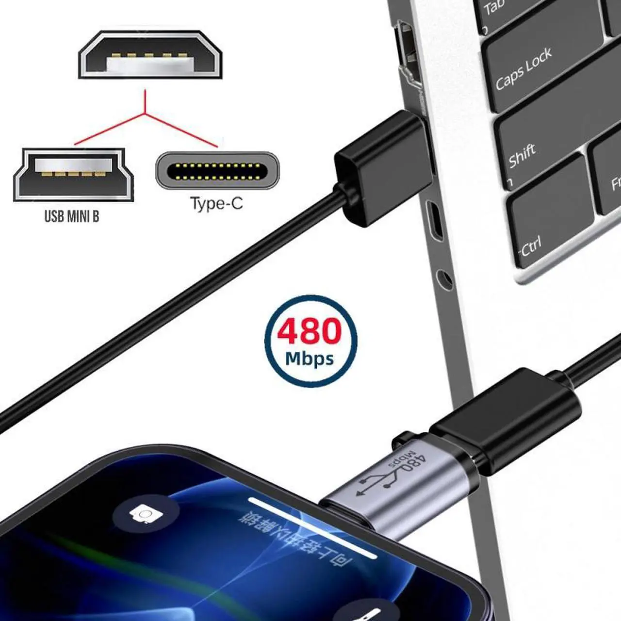 Alt view image 5 of 7 - Chenyang 2pcs/lot USB2.0 Micro Female to Mini USB Type-C USB-C Male Power Adapter 480Mbps Data with Chain Holes