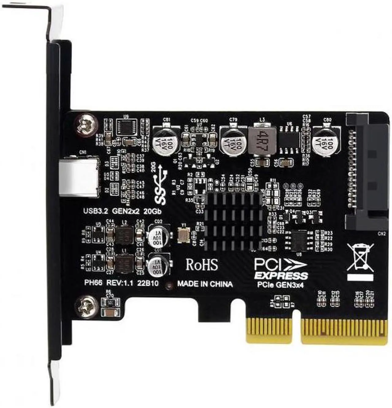 Alt view image 7 of 7 - Xiwai USB 3.2 Gen2 Type-C 20Gbps USB-C to PCI-E 4X Express Card Adapter for Desktop Motherboard