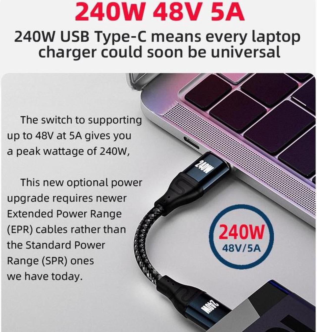 Alt view image 7 of 7 - Cablecc 0.5M USB-C 240W Type-C Cable 480Mbps 48V 5A Low Profile Angled 90 Degree Compatible with USB2.0 100W Charging for Laptop Tablet Phone
