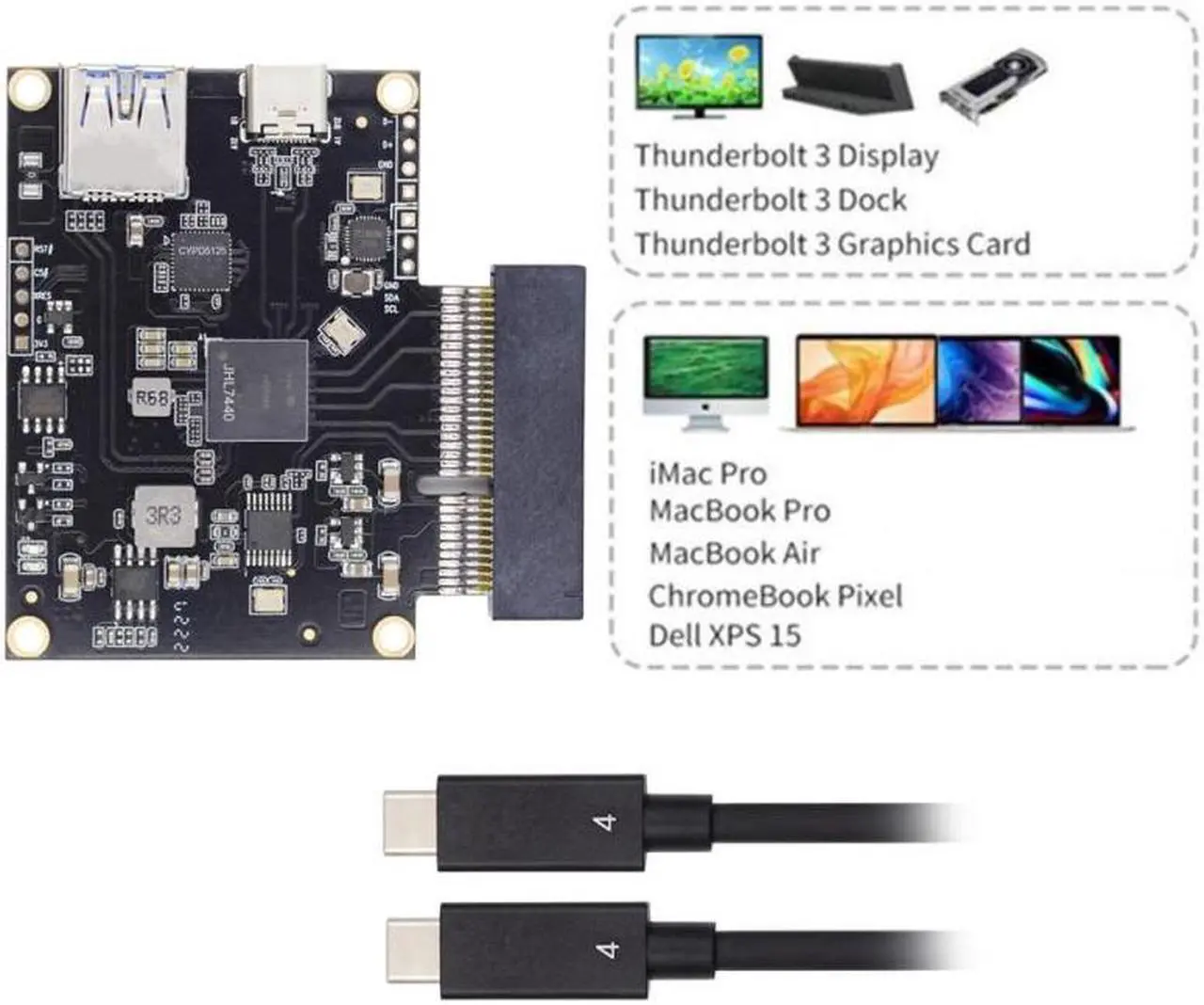 Alt view image 3 of 7 - Jimier Type-C USB4 40Gbps to PCI-E SSD 4x Graphics Card Converter Cable USB4.0 40Gbps JHL7440 Chipset