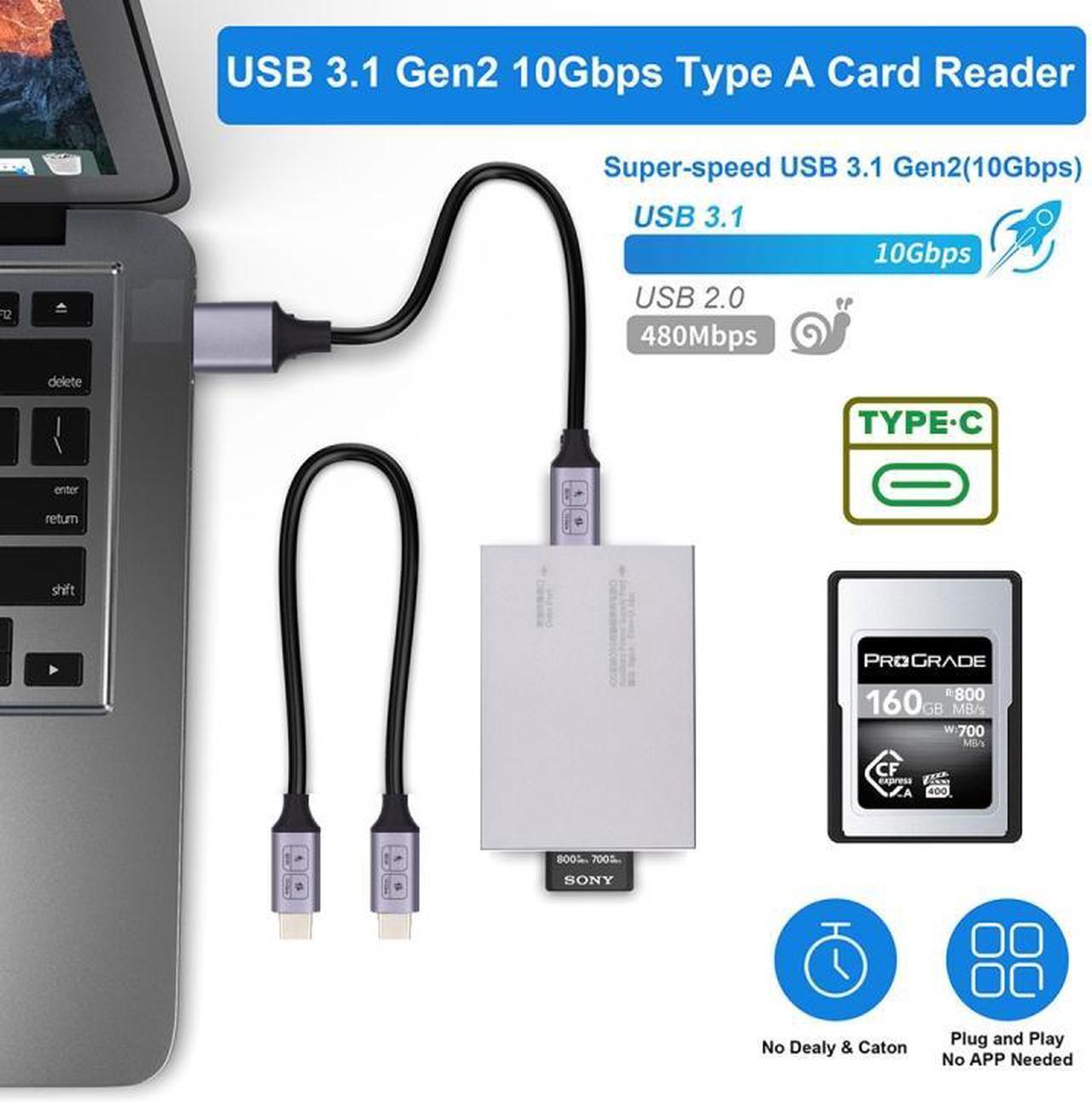 Alt view image 6 of 7 - Cablecc USB3.1 Type-C USB3.0-A to CF Express Extension Card Reader for CFE Type-A Support CFA Memory Card