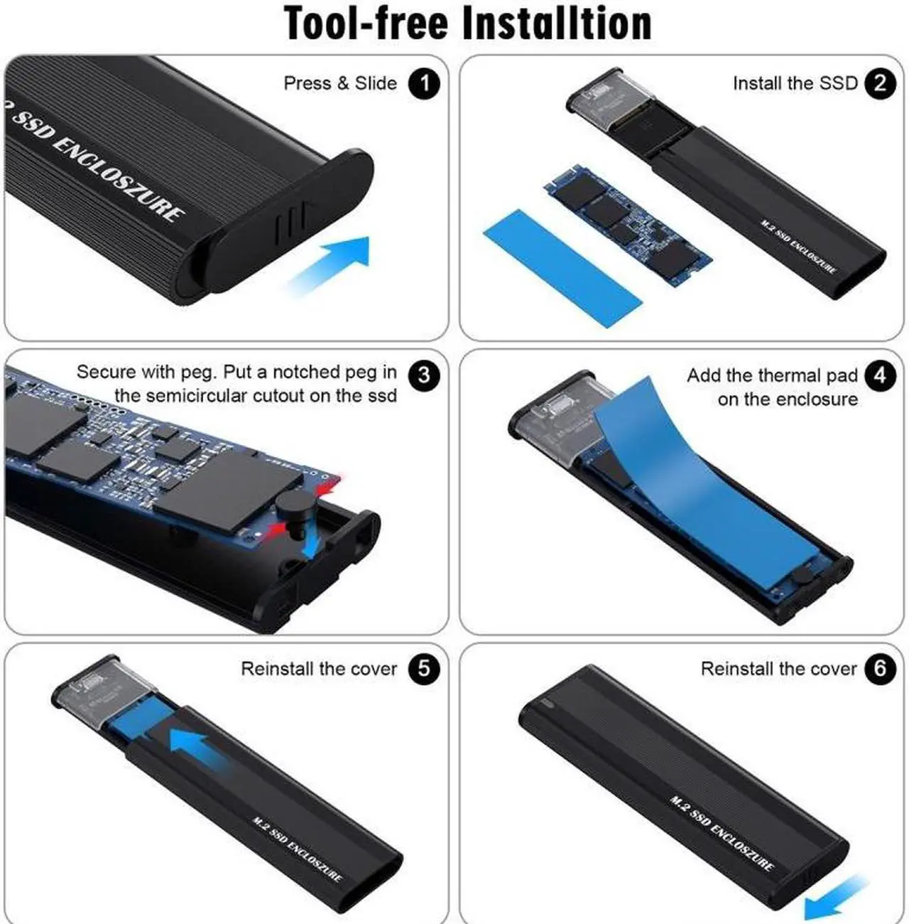 Alt view image 6 of 7 - Cablecc USB 3.0 USB-C Type-C to NVME M-key M.2 NGFF SATA SSD External PCBA Case Enclosure RTL9210B Chipset