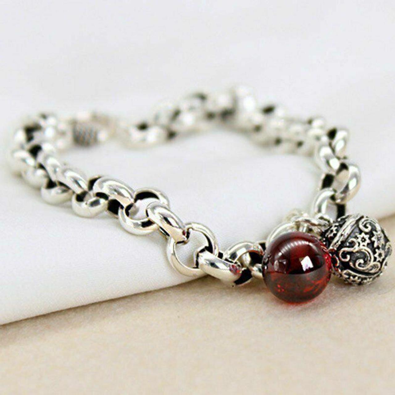 Alt view image 11 of 11 - Silver Plated Retro Bell Red Bracelet Chain Charm Party Jewelry Lab-Created