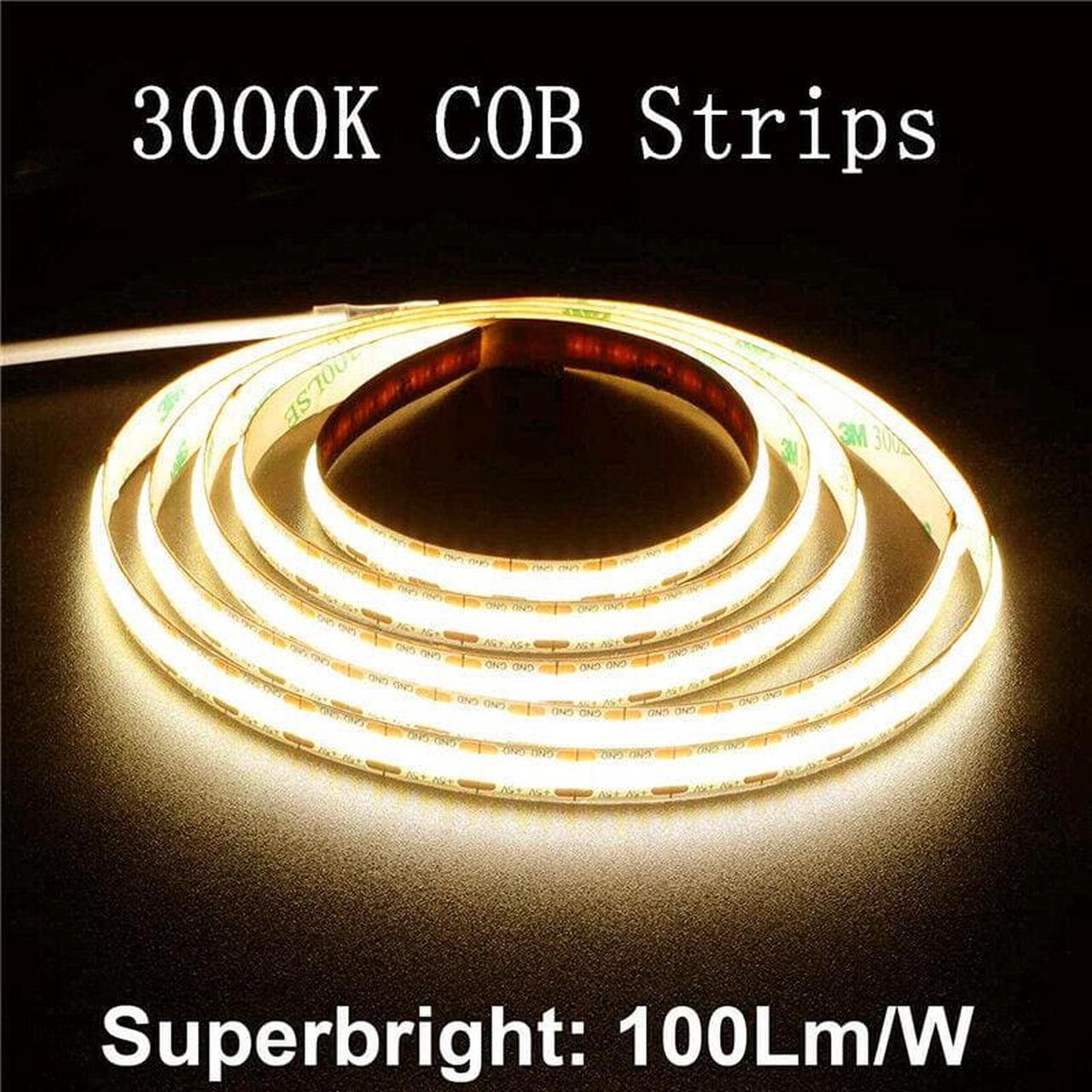 Alt view image 3 of 6 - USB 5V LED Strip Lights 5ft, 480 LEDs COB Strip Light 3000K 1200lm, Warm White