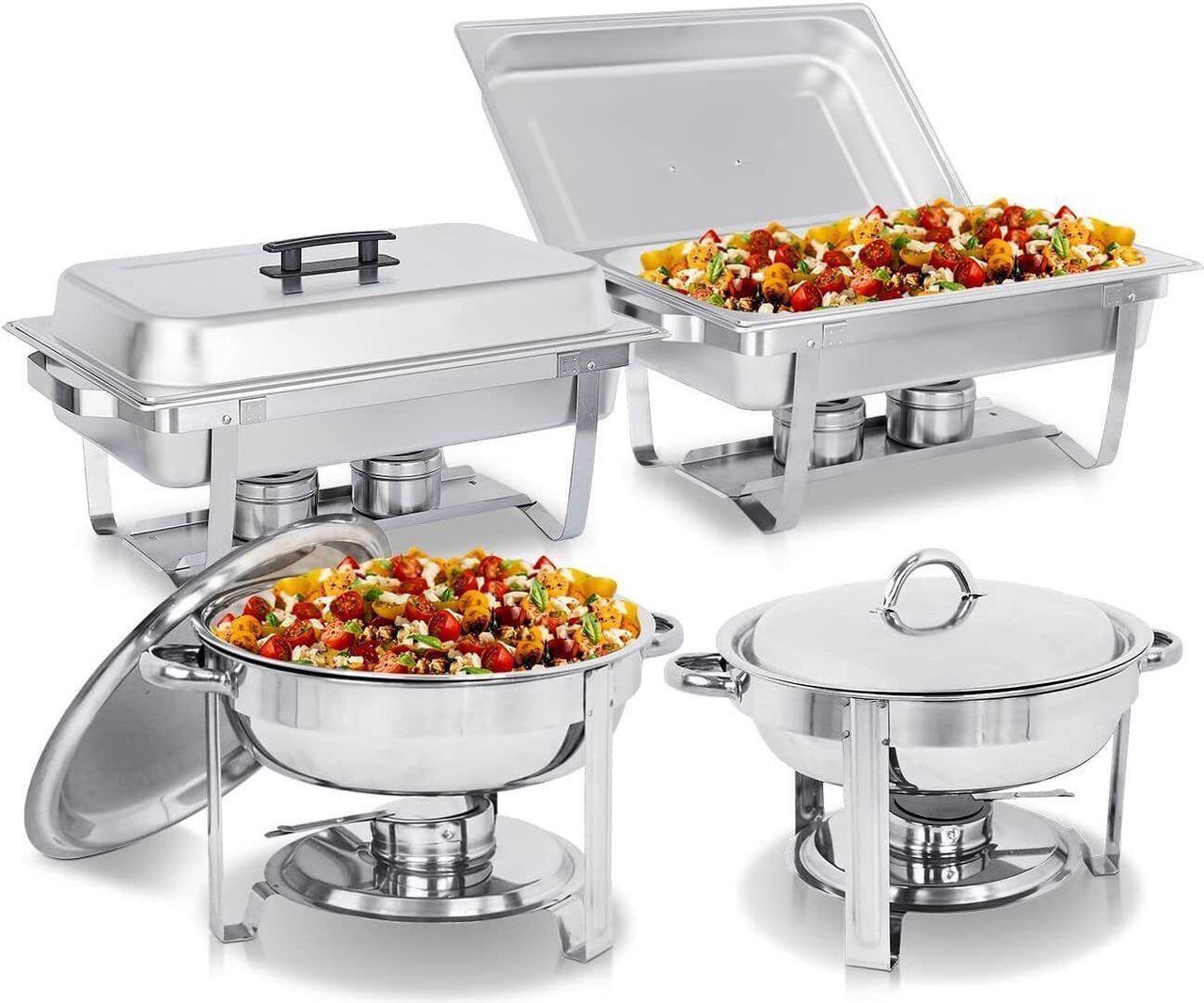Main image of Stainless Steel 2 Round Chafing Dish+2 Rectangular Chafers w/Foldable Frame Legs