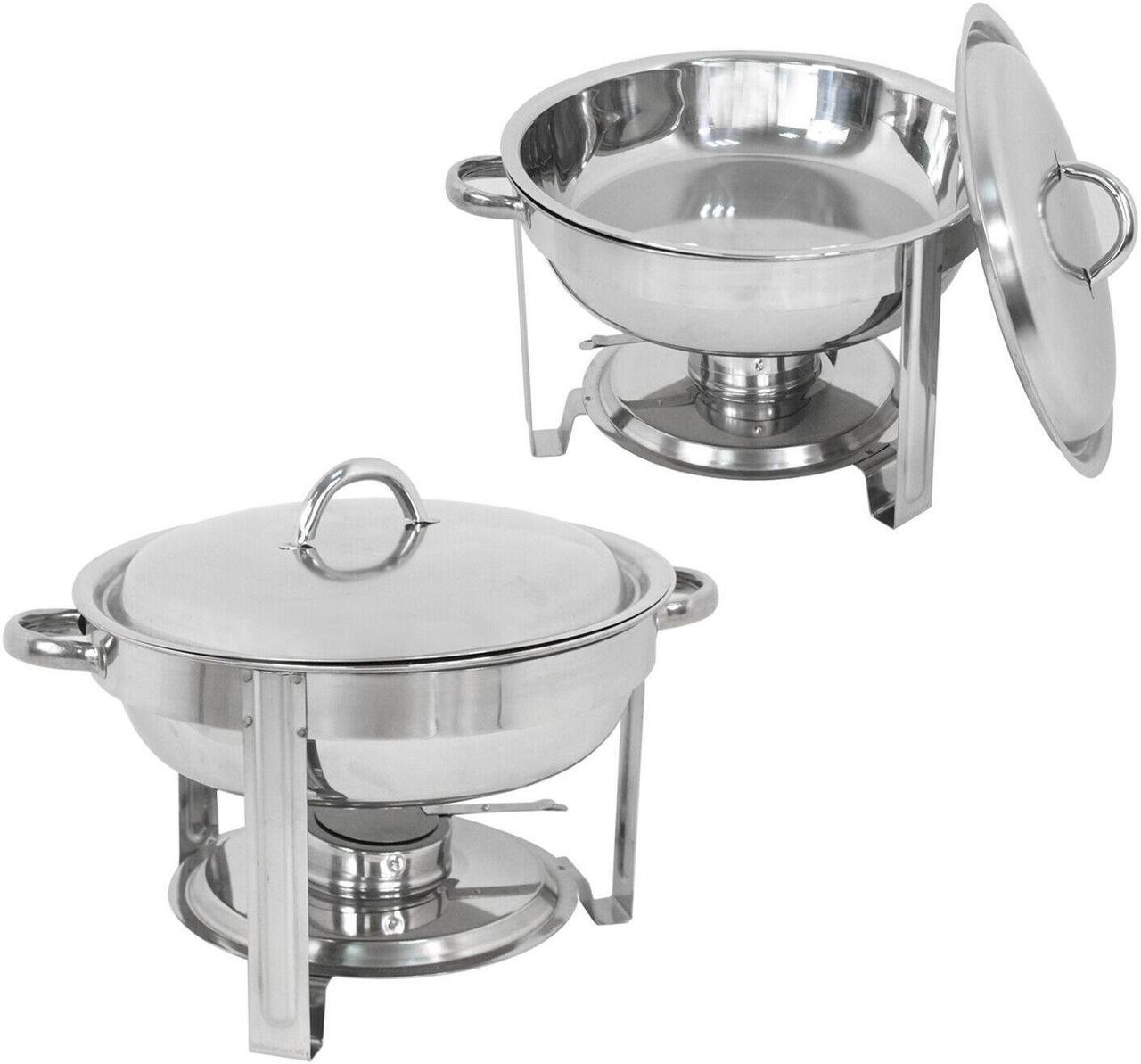 Alt view image 3 of 6 - Stainless Steel 2 Round Chafing Dish+2 Rectangular Chafers w/Foldable Frame Legs