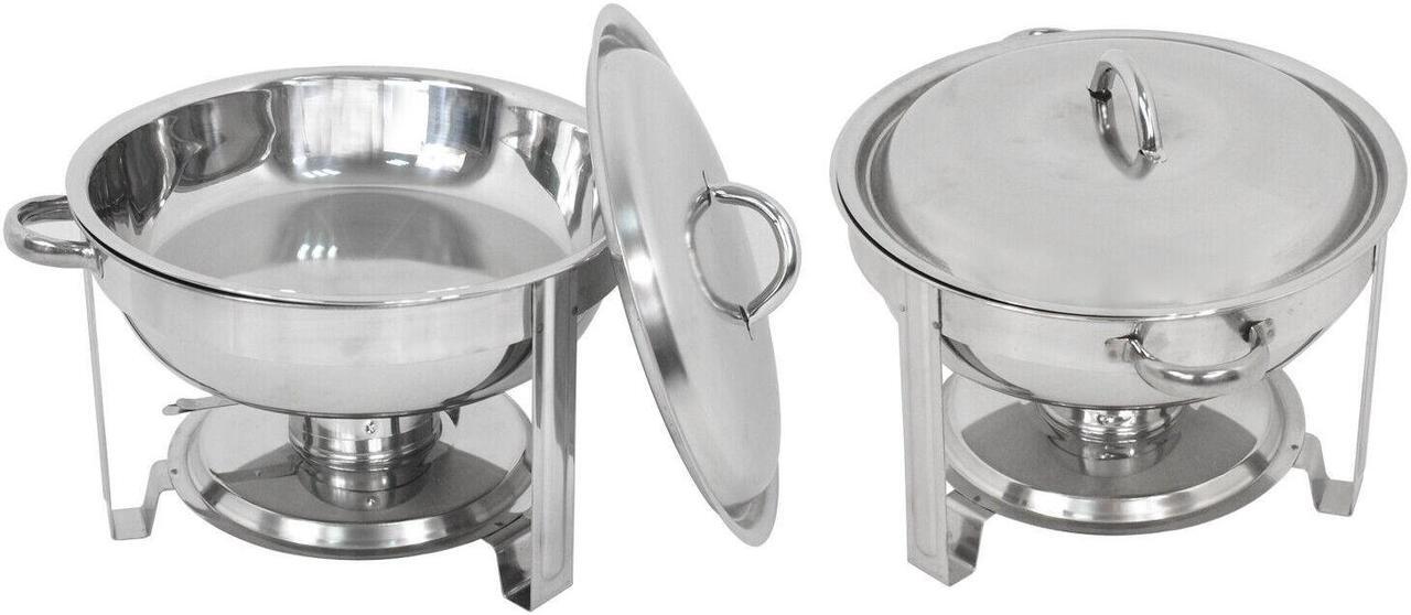 Alt view image 4 of 6 - Stainless Steel 2 Round Chafing Dish+2 Rectangular Chafers w/Foldable Frame Legs