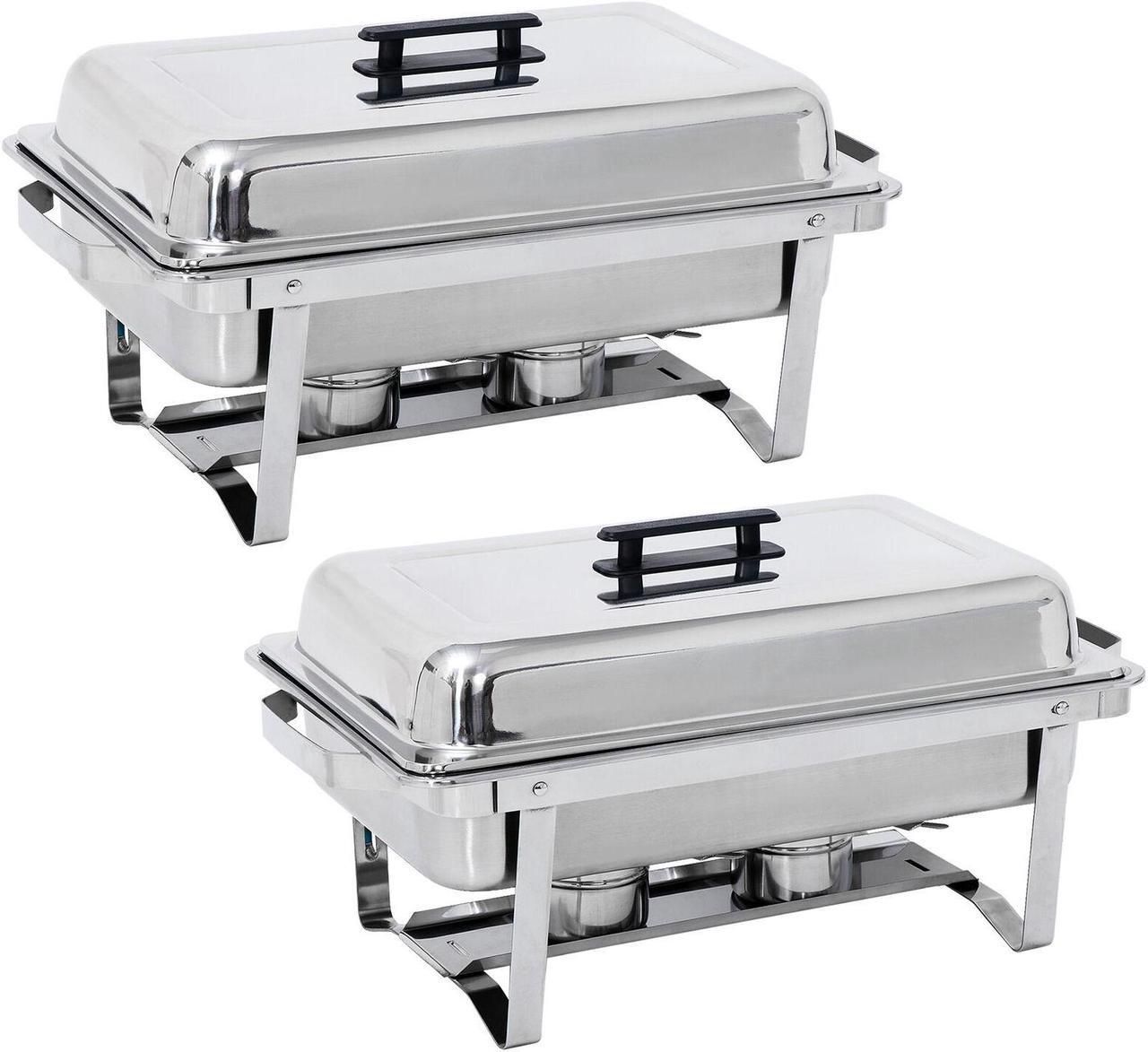 Alt view image 5 of 6 - Stainless Steel 2 Round Chafing Dish+2 Rectangular Chafers w/Foldable Frame Legs