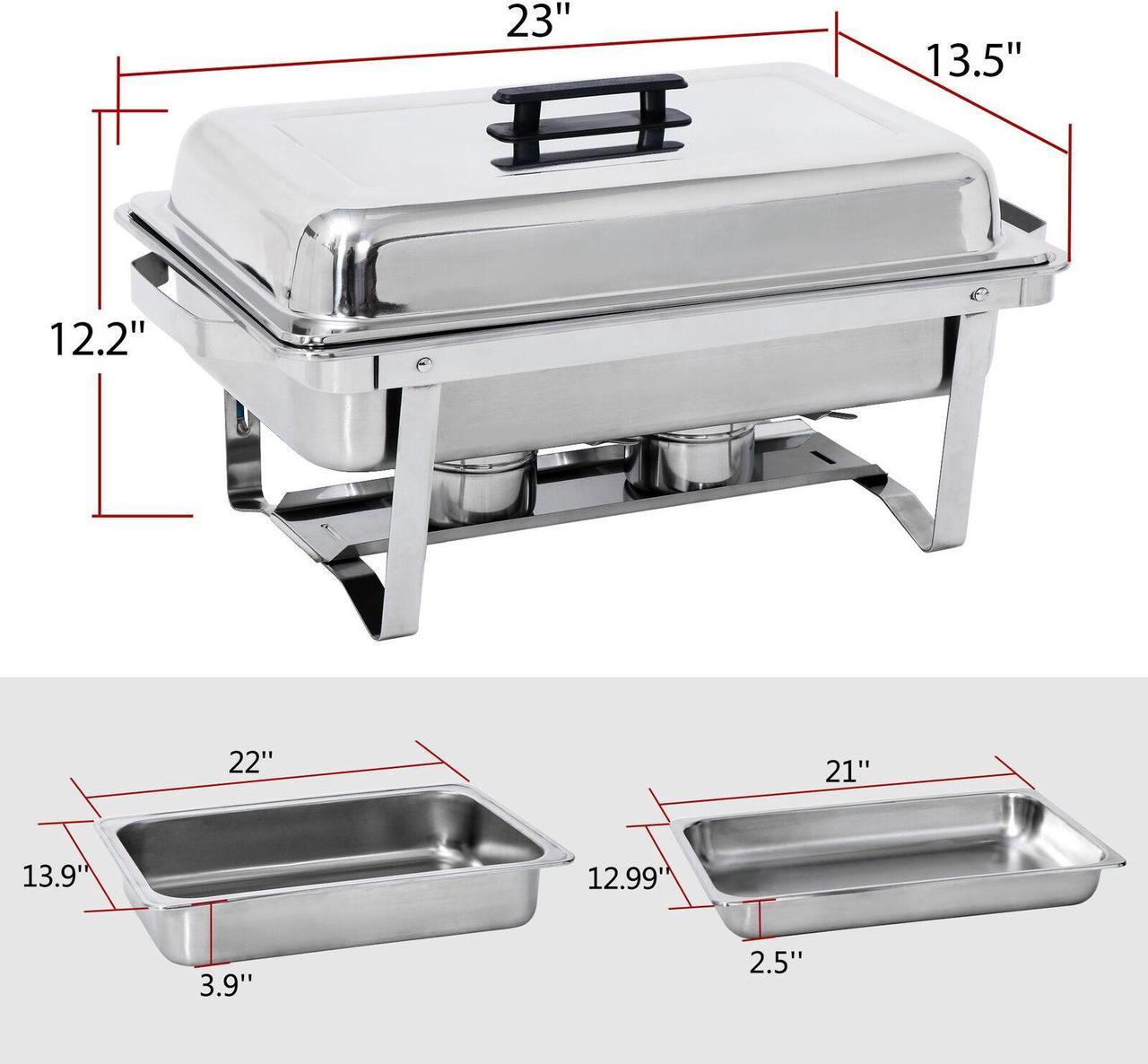 Alt view image 6 of 6 - Stainless Steel 2 Round Chafing Dish+2 Rectangular Chafers w/Foldable Frame Legs