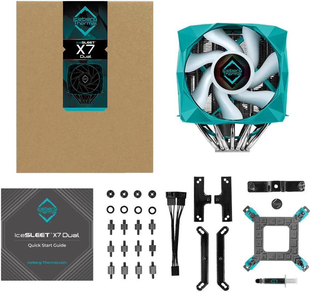 Alt view image 7 of 7 - Iceberg Thermal IceSLEET X7 Dual Intel & AMD Cooler 7 Heat Pipe Nickel Plating ARGB Dual Tower LGA 1700 AM5 Compatible