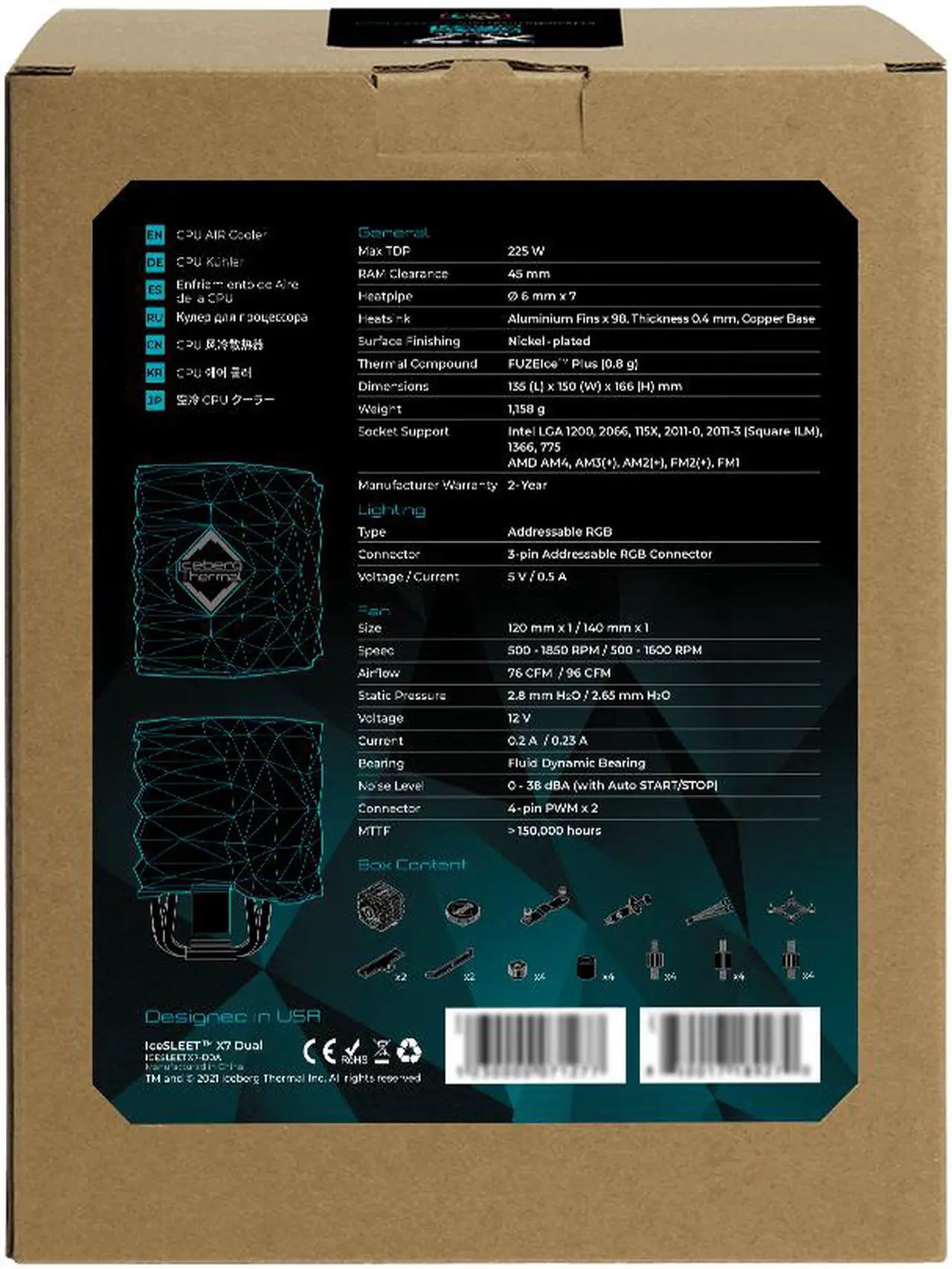 Alt view image 8 of 7 - Iceberg Thermal IceSLEET X7 Dual Intel & AMD Cooler 7 Heat Pipe Nickel Plating ARGB Dual Tower LGA 1700 AM5 Compatible