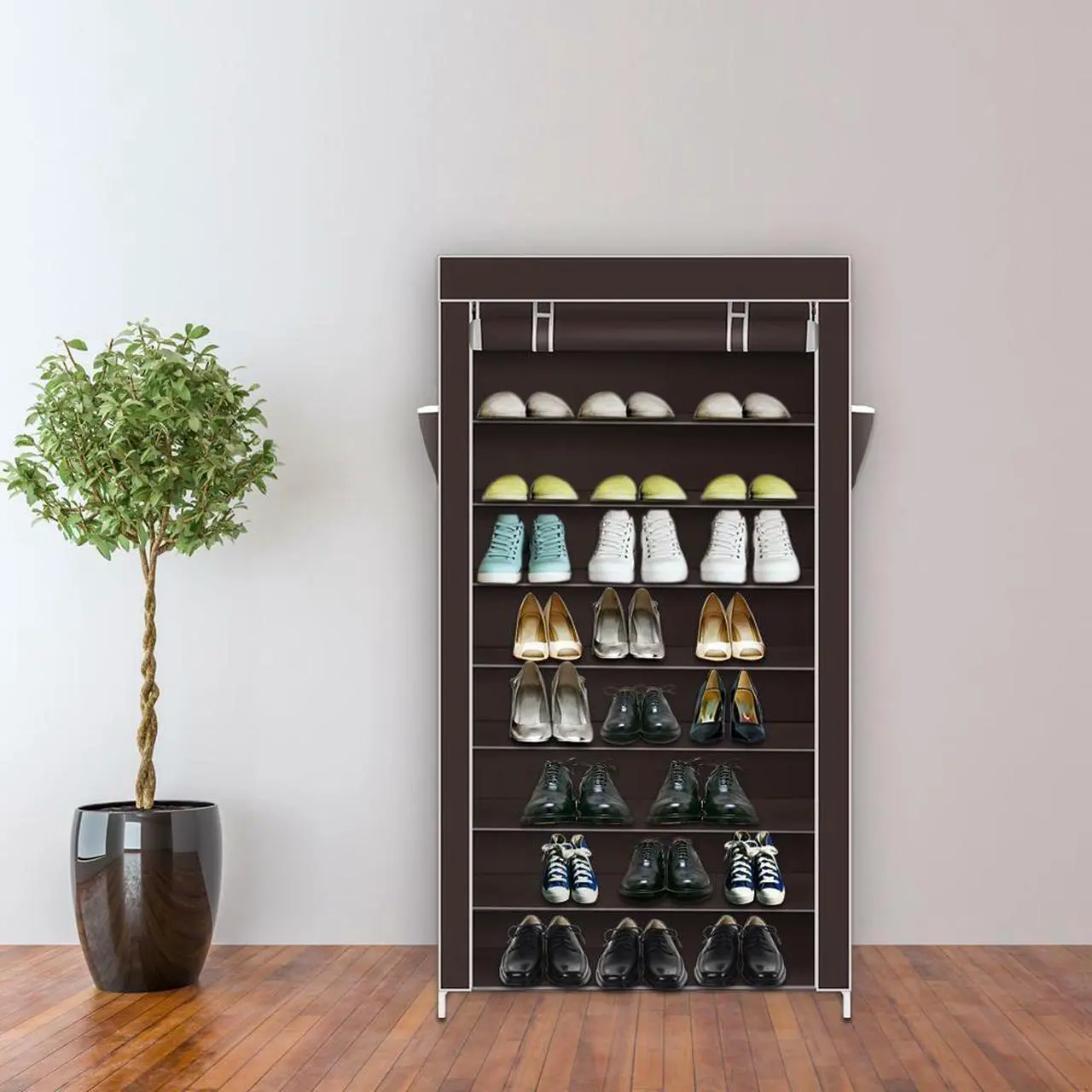 Alt view image 2 of 6 - Heavy Duty 10-Tier Shoe Rack Closet Storage Space Cabinet Organizer Holder Brown