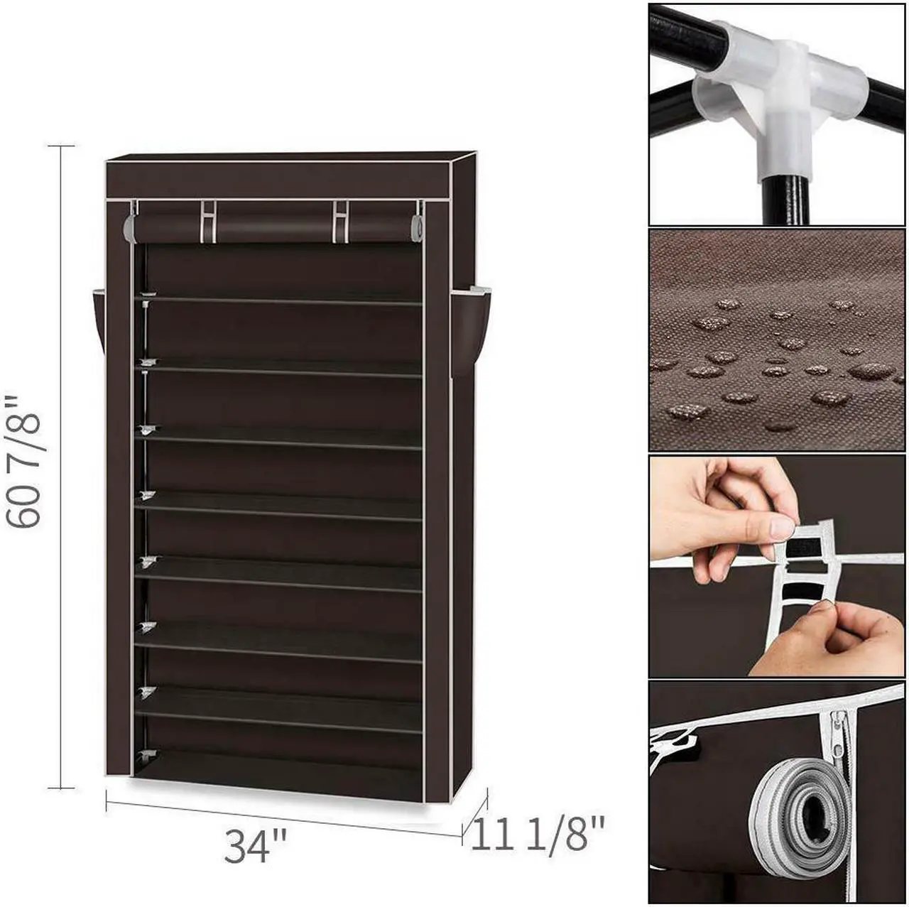 Main image of Heavy Duty 10-Tier Shoe Rack Closet Storage Space Cabinet Organizer Holder Brown