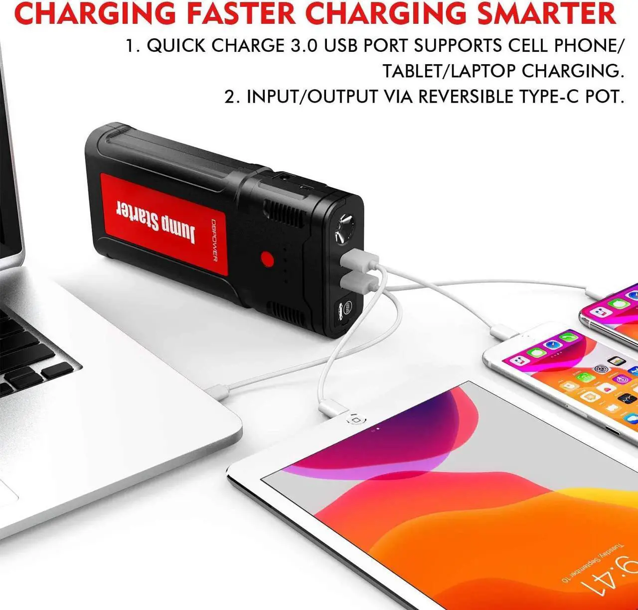Alt view image 3 of 5 - DBPOWER Car Battery Jump Starter 2500A 21800mAh - for up to 8.0L Gasoline/6.5L Diesel Engines, Portable 12V Auto Battery Booster, Power Pack, Quick Charging