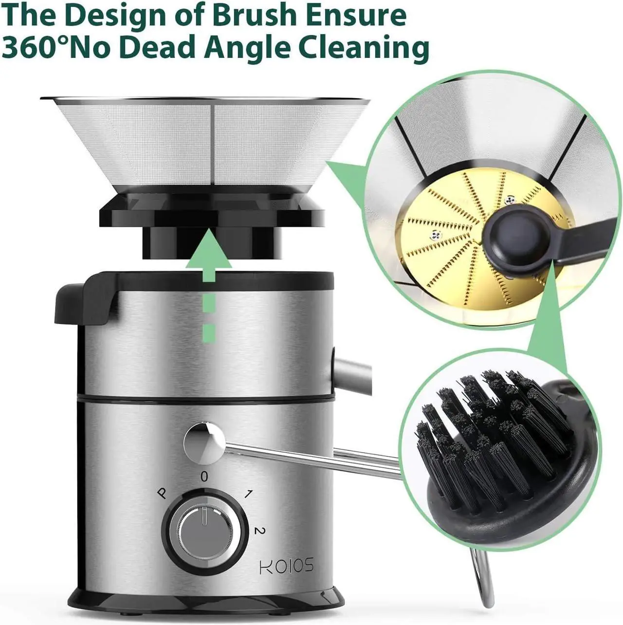 Alt view image 7 of 7 - KOIOS Centrifugal Juicer Machines, Juice Extractor with Big Mouth 3” Feed Chute, 304 Stainless-steel Filter Best Seller Juicer 2020, High Juice yield, Easy to Clean&100% BPA-Free, 1200W&Powerful.