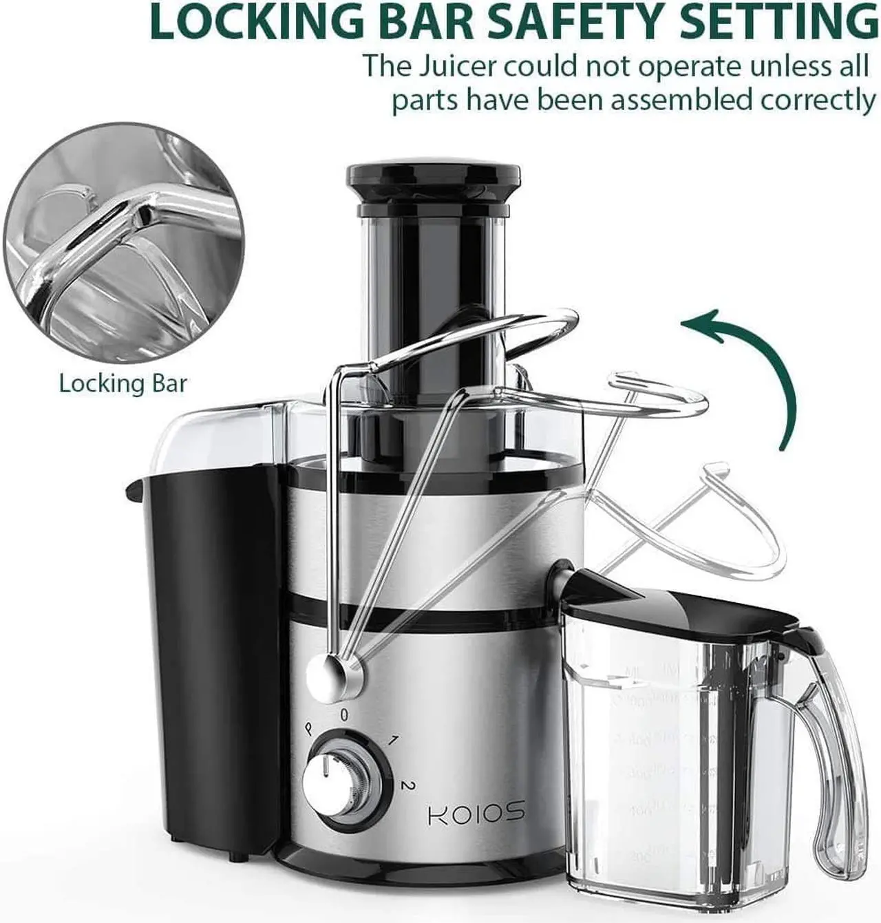Alt view image 5 of 7 - KOIOS Centrifugal Juicer Machines, Juice Extractor with Big Mouth 3” Feed Chute, 304 Stainless-steel Filter Best Seller Juicer 2020, High Juice yield, Easy to Clean&100% BPA-Free, 1200W&Powerful.