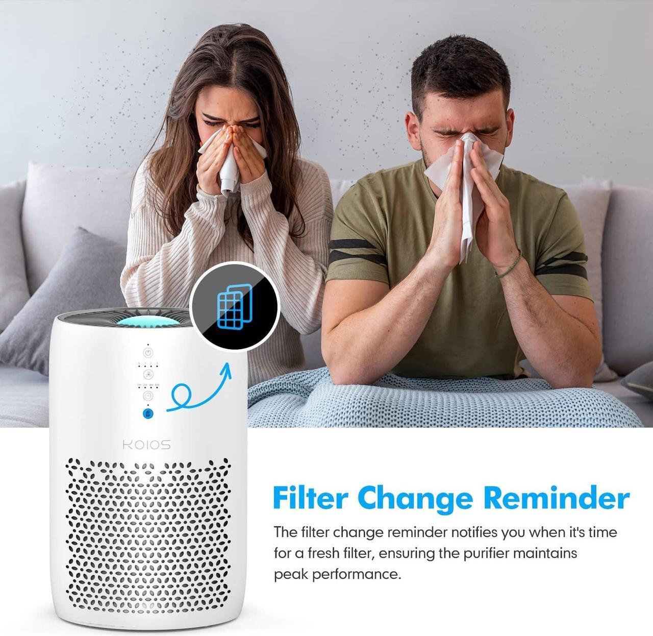 Alt view image 6 of 7 - KOIOS Air Purifier for Home Large Room 861 sq ft, High CADR H13 True HEPA Air Filter Cleaner Odor Eliminators for Allergies and Pets Dander Wildfire Smoke Dust Pollen,Filter Indicator, Ozone-Free