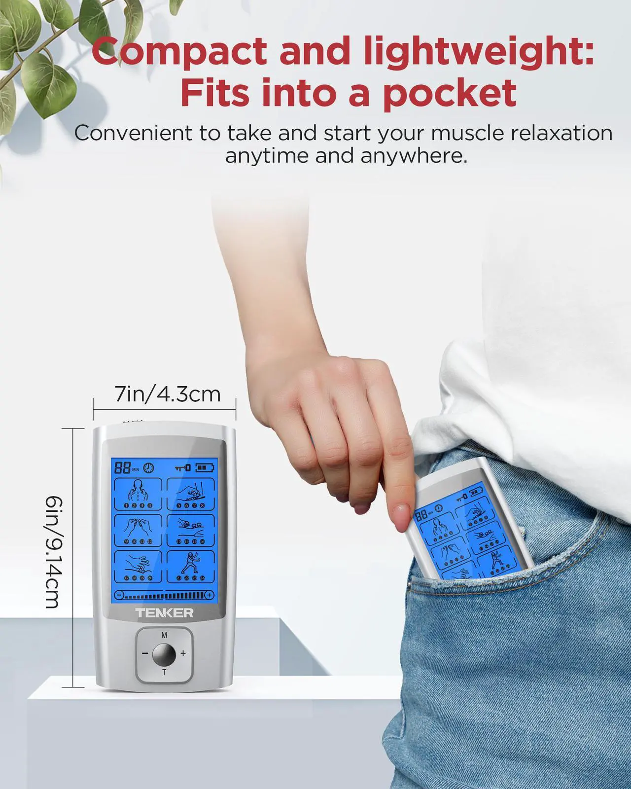 Alt view image 4 of 7 - TENKER TENS EMS Unit Muscle Stimulator, 24 Modes TENS Machine for Pain Relief & Muscle Strength Rechargeable Electronic Pulse Massager with 2"x2" and 2"x4" TENS Unit Electrode Pads