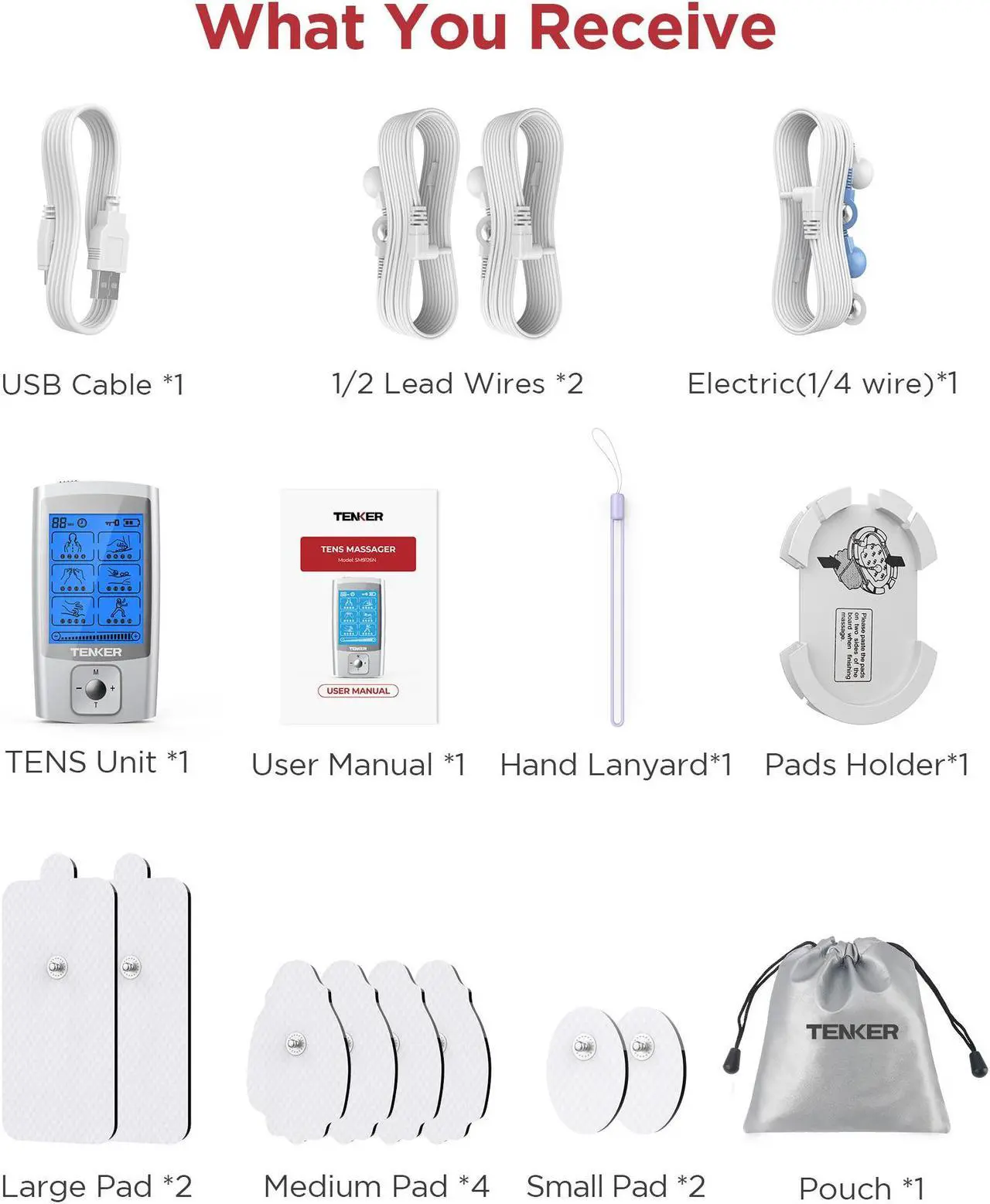 Alt view image 7 of 7 - TENKER TENS EMS Unit Muscle Stimulator, 24 Modes TENS Machine for Pain Relief & Muscle Strength Rechargeable Electronic Pulse Massager with 2"x2" and 2"x4" TENS Unit Electrode Pads