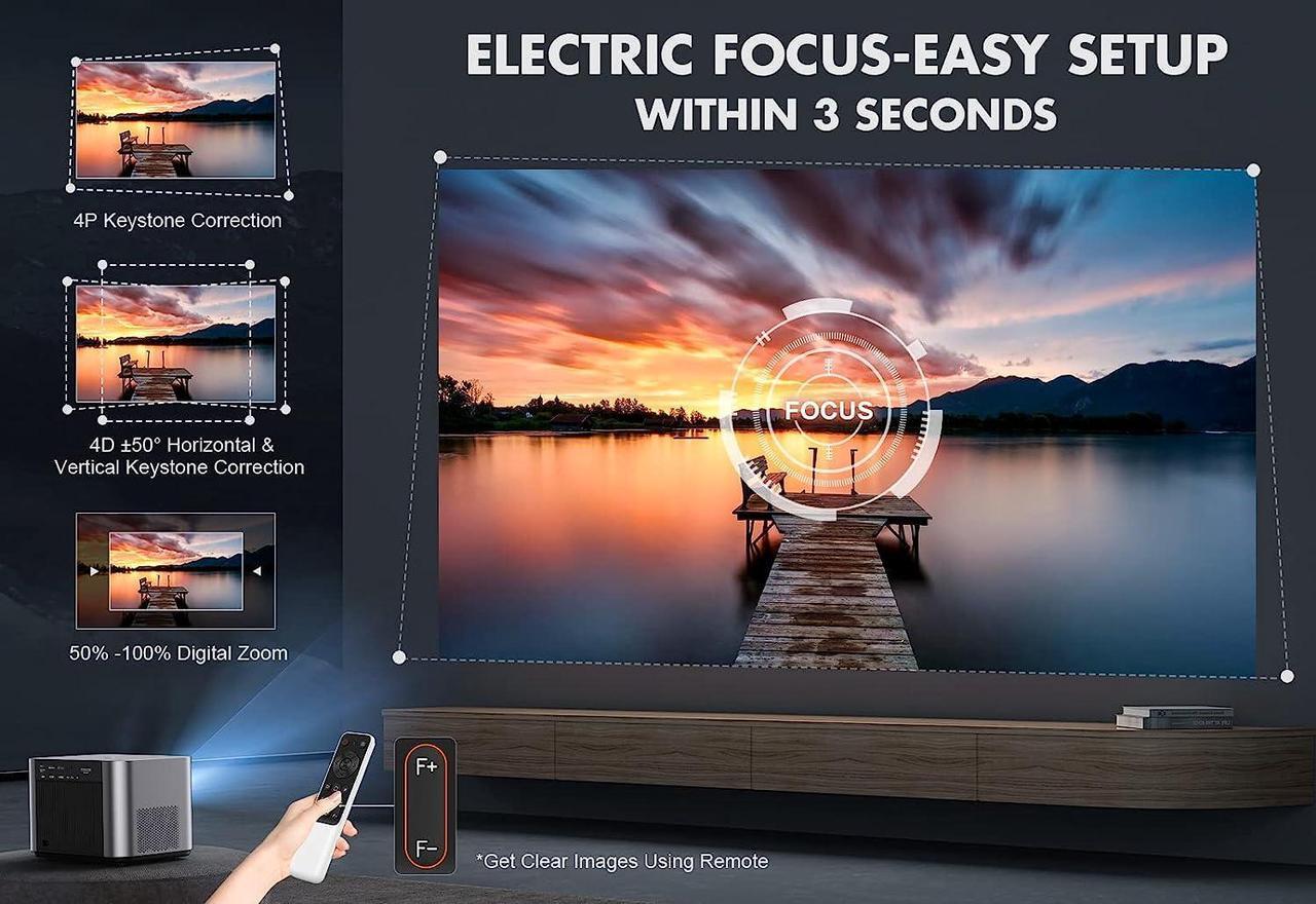 Alt view image 5 of 7 - VIZONY FHD 1080P Projector 4K Support, 800ANSI 5G WiFi Bluetooth Projector, Outdoor Projector with Full-Sealed Engine/Electric Focus/4P4D/PPT/Zoom, Home Movie Projector Compatible w/iOS/Android/PC/TV